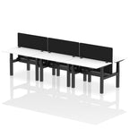 Air Back-to-Back Height Adjustable Bench Desk - 6 Person with Black Straight Screen dynamic  Desk Top  White Width 120cm