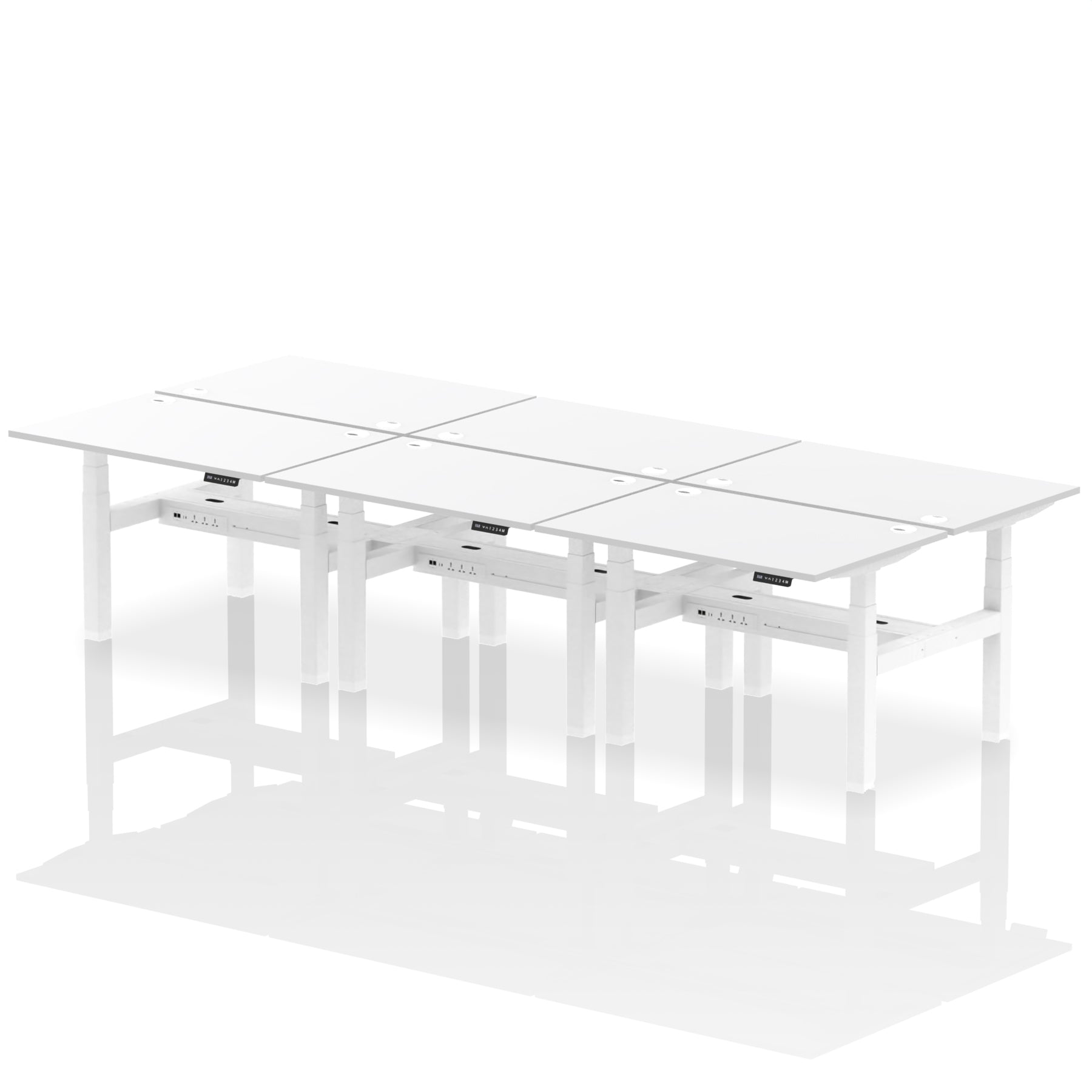 Air Back-to-Back Height Adjustable Bench Desk - 6 Person dynamic  Grey Oak Silver Frame