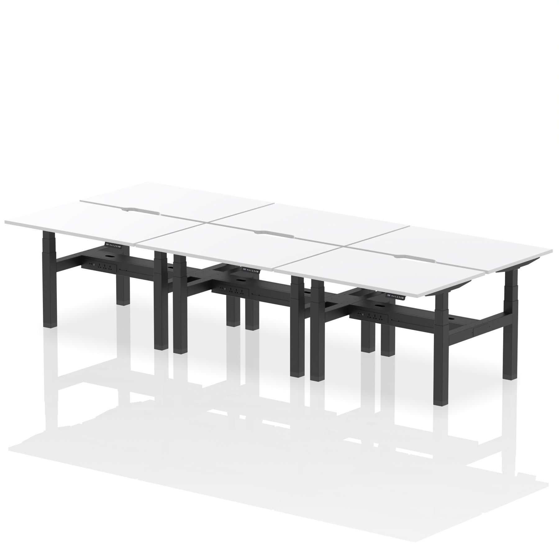 Air Back-to-Back Scalloped Edge Height Adjustable Bench Desk - 6 Person dynamic  Desk Top  White Width 120cm