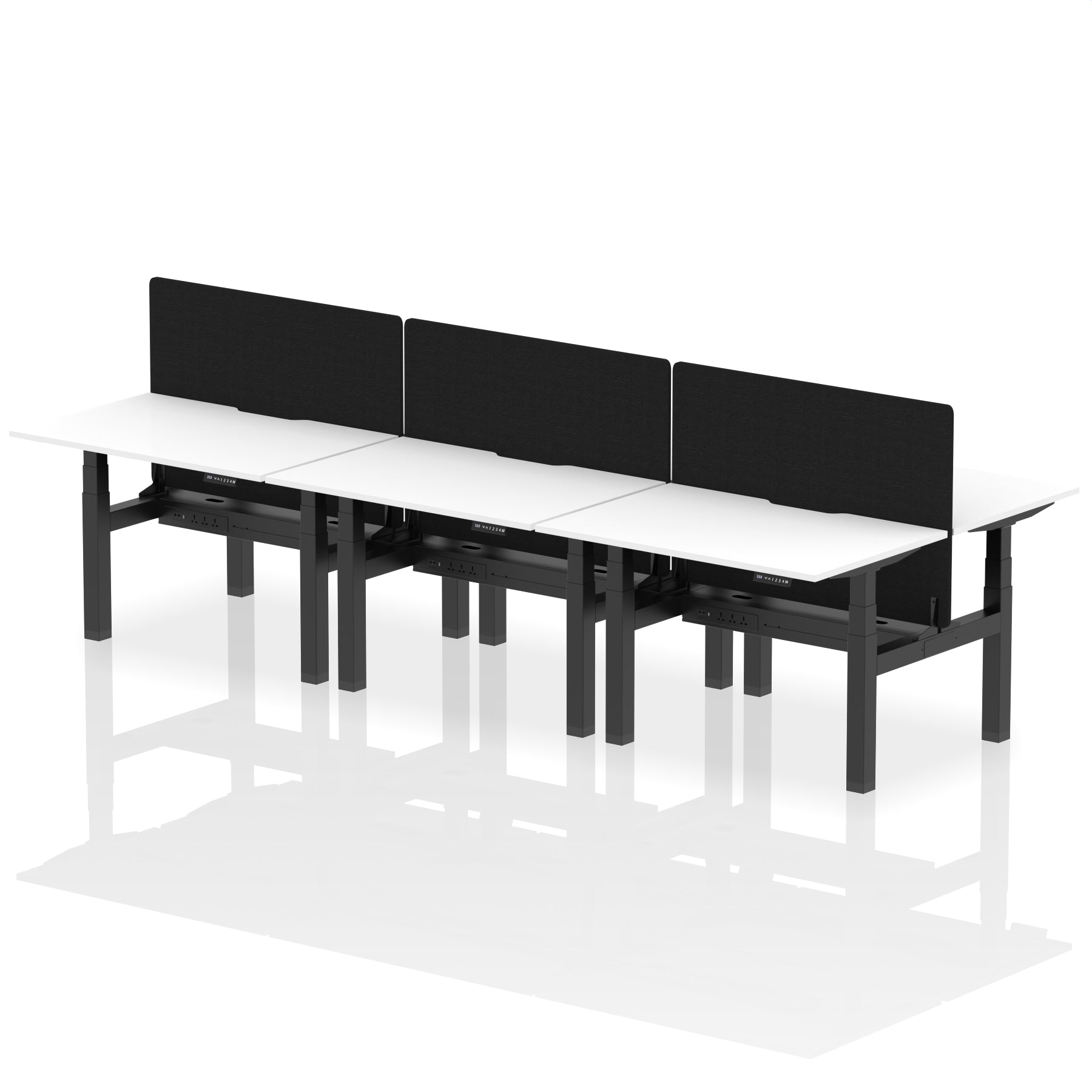 Air Back-to-Back curve Edge Height Adjustable Bench Desk - 6 Person Black Screen dynamic  Desk Top  White Width 120cm