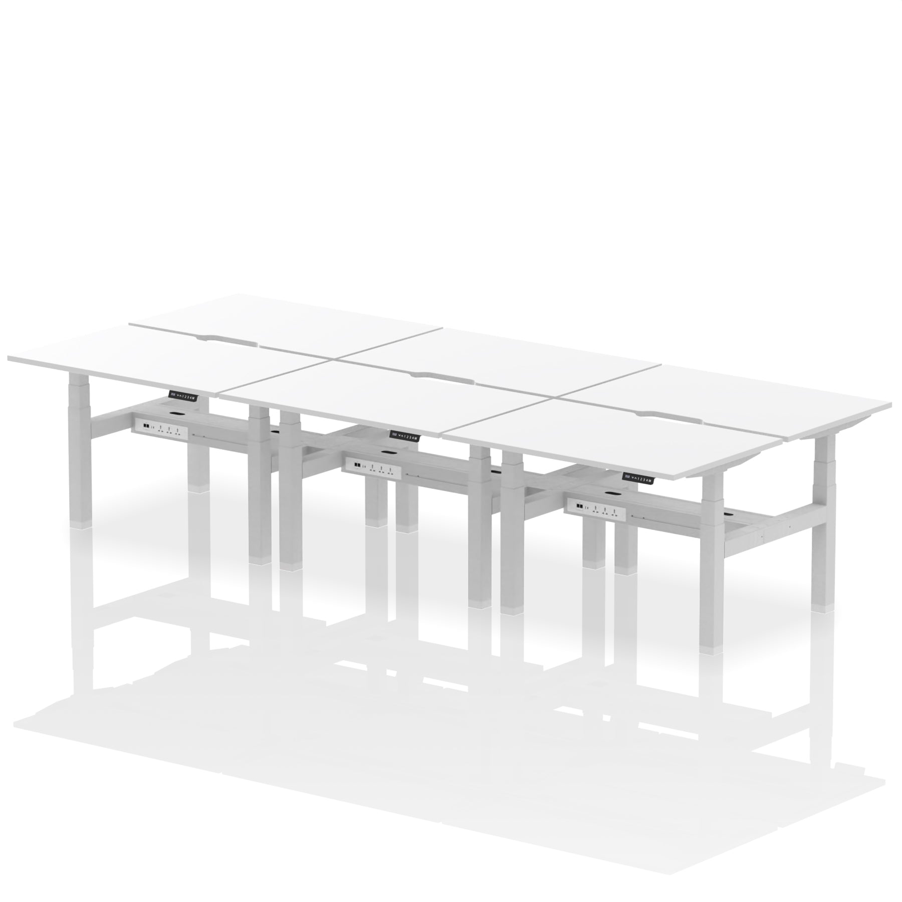 Air Back-to-Back Scalloped Edge Height Adjustable Bench Desk - 6 Person dynamic  Desk Top  White Width 120cm