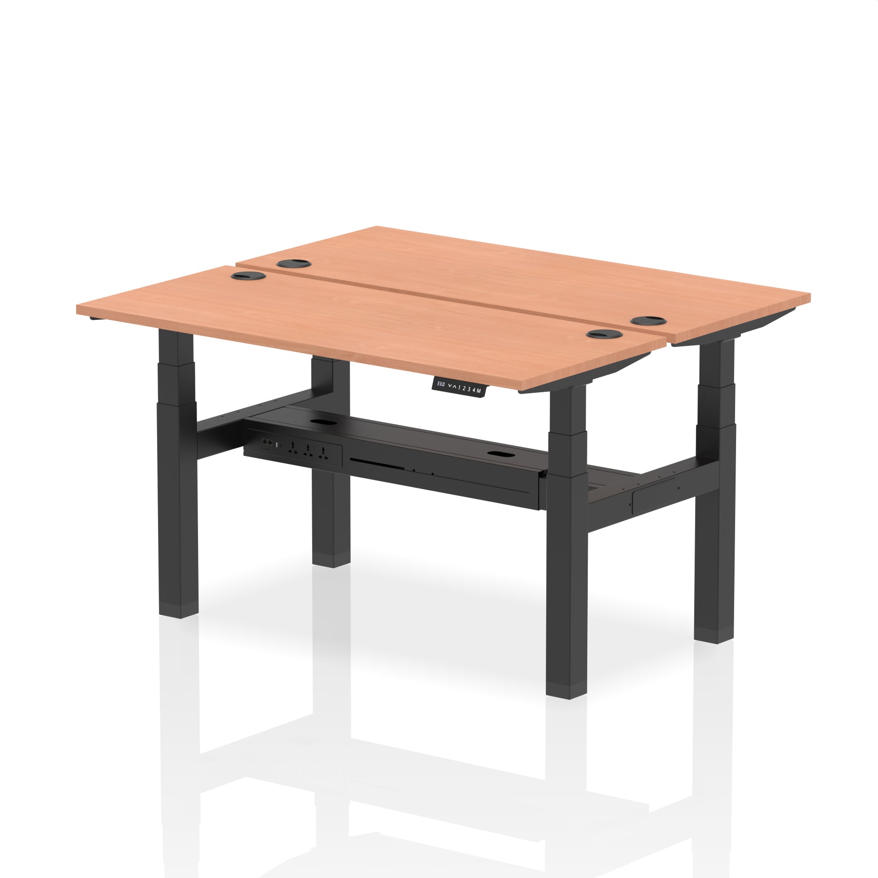 Air Back-to-Back Slimline Height Adjustable Bench Desk - 2 Person dynamic  Desk Top  Beech Width 140cm