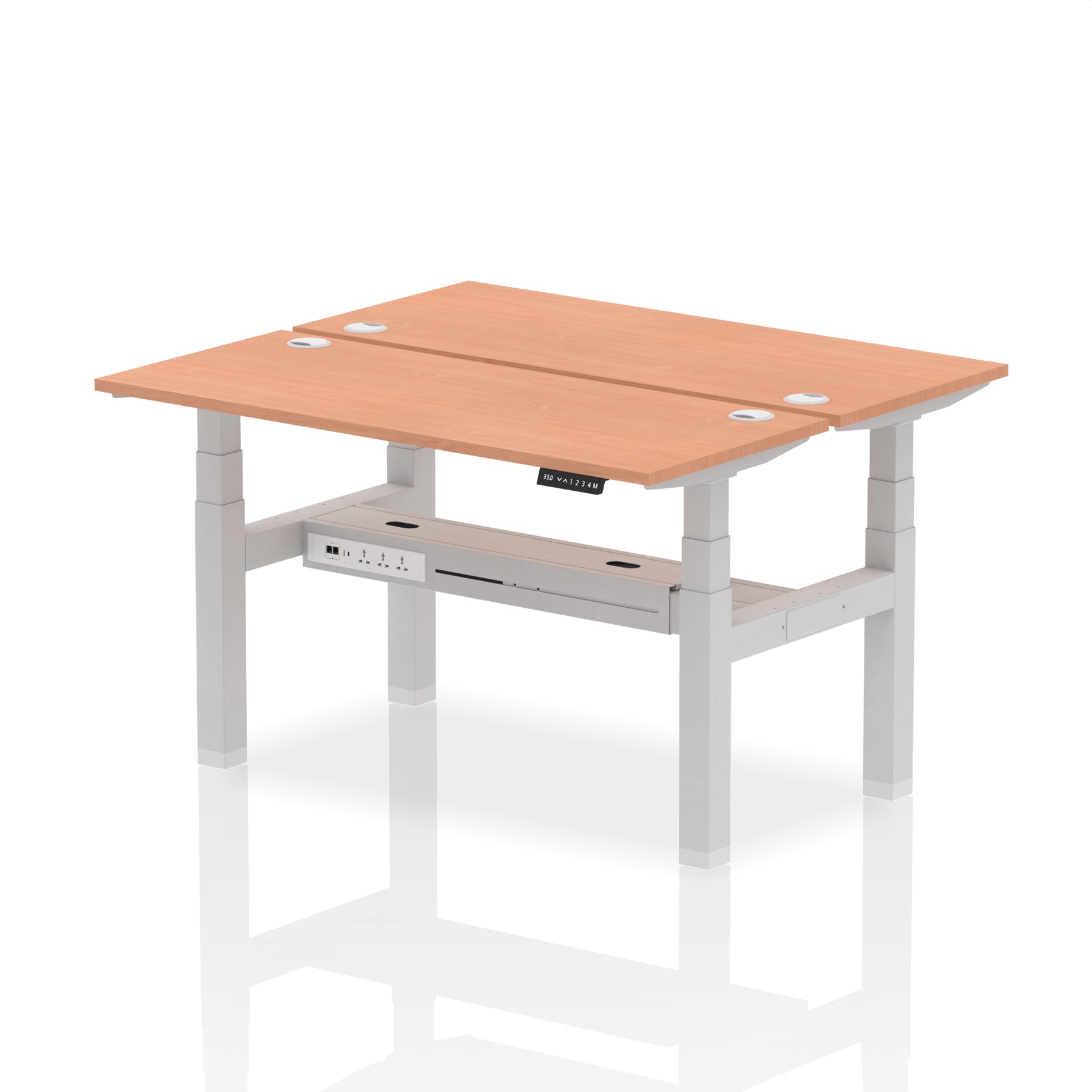 Air Back-to-Back Slimline Height Adjustable Bench Desk - 2 Person dynamic  Desk Top  Beech Width 140cm