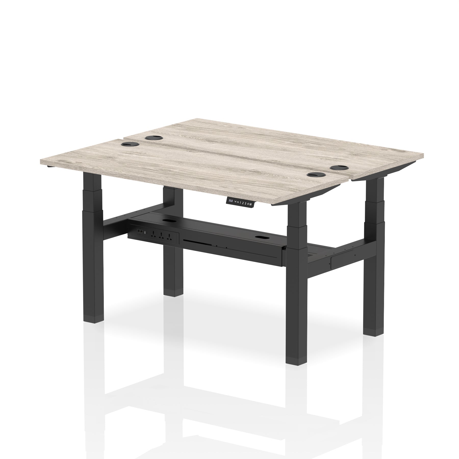 Air Back-to-Back Slimline Height Adjustable Bench Desk - 2 Person dynamic  Desk Top  Grey Oak Width 140cm