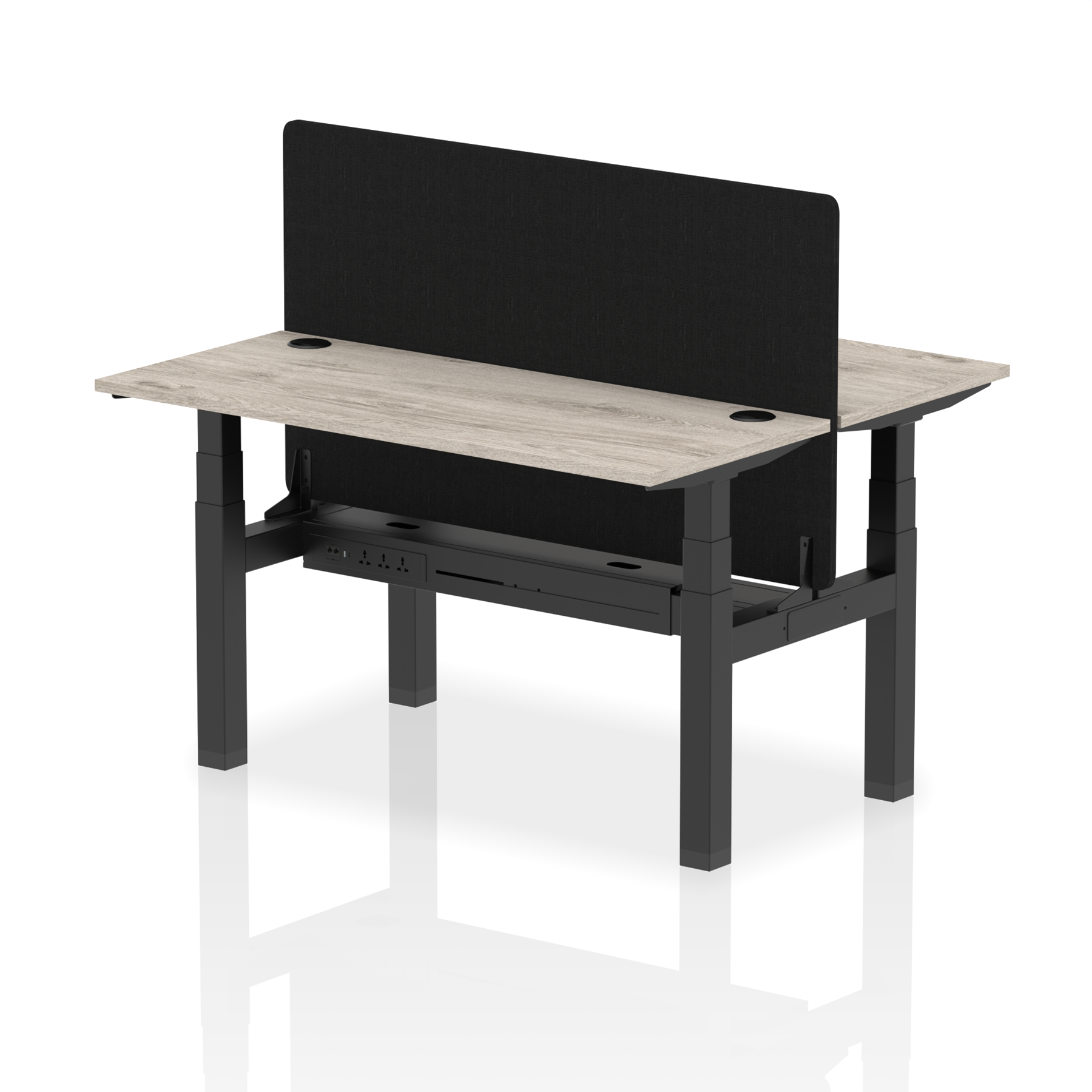 Air Back-to-Back Height Adjustable Bench Desk - 2 Person Black Screen dynamic  Desk Top  Grey Oak Width 140cm