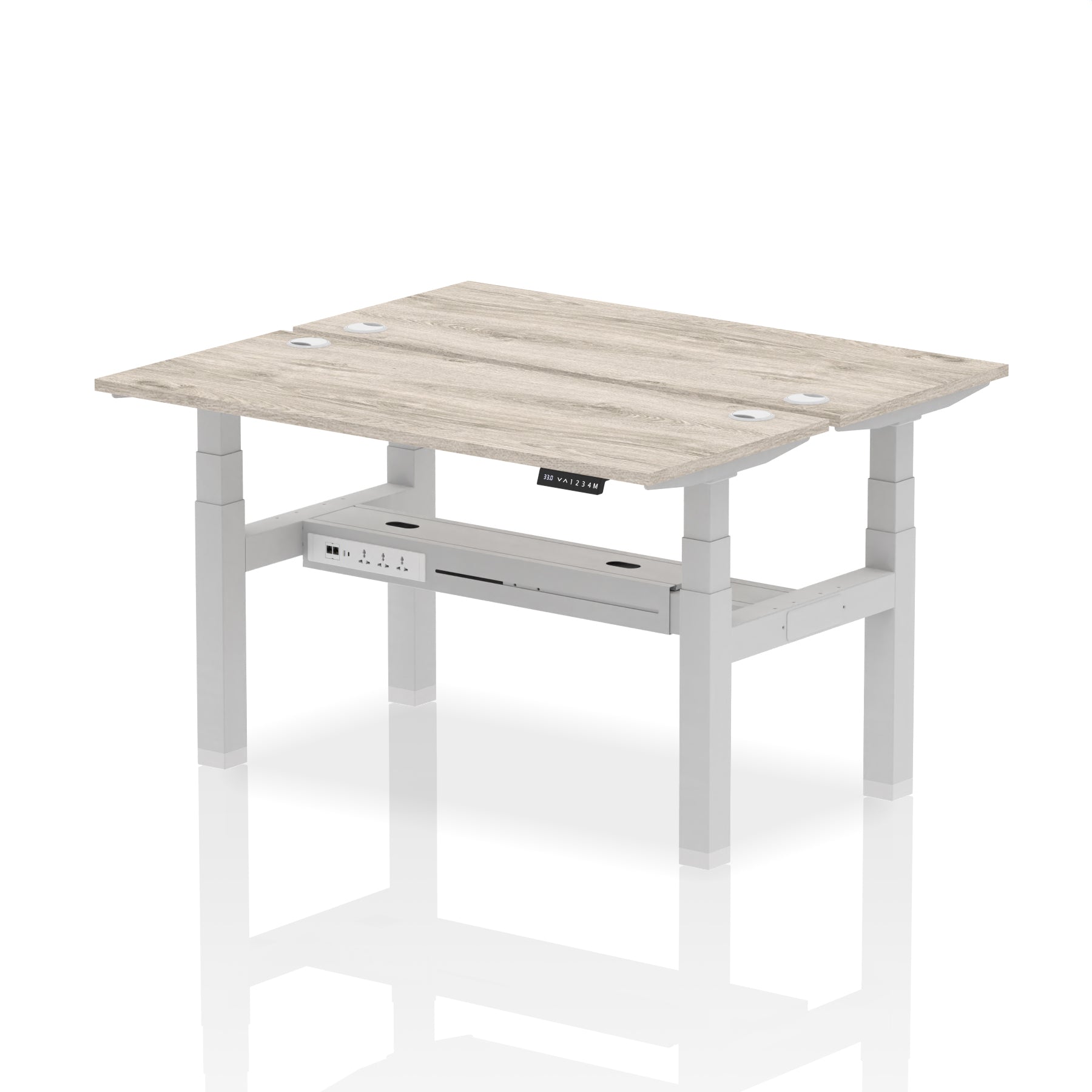 Air Back-to-Back Slimline Height Adjustable Bench Desk - 2 Person dynamic  Desk Top  Grey Oak Width 140cm