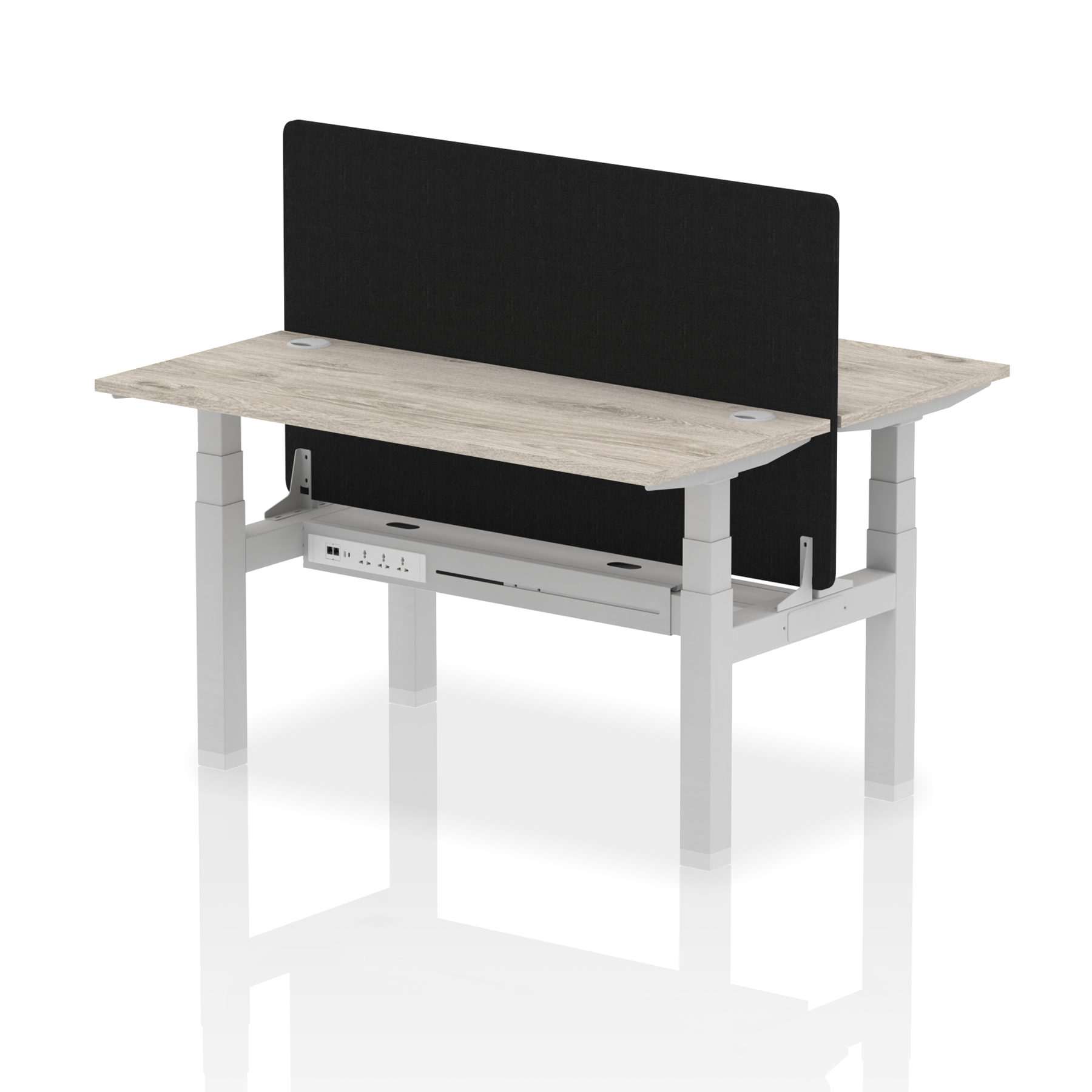 Air Back-to-Back Height Adjustable Bench Desk - 2 Person Black Screen dynamic  Desk Top  Grey Oak Width 140cm