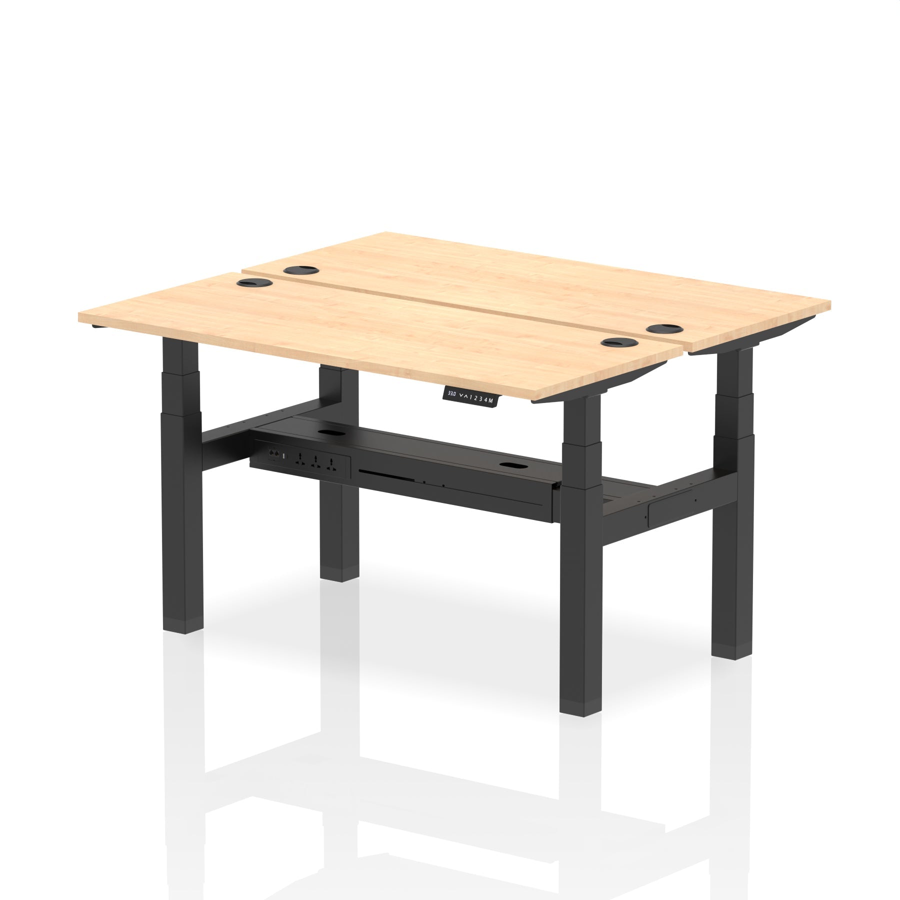 Air Back-to-Back Slimline Height Adjustable Bench Desk - 2 Person dynamic  Desk Top  Maple Width 140cm