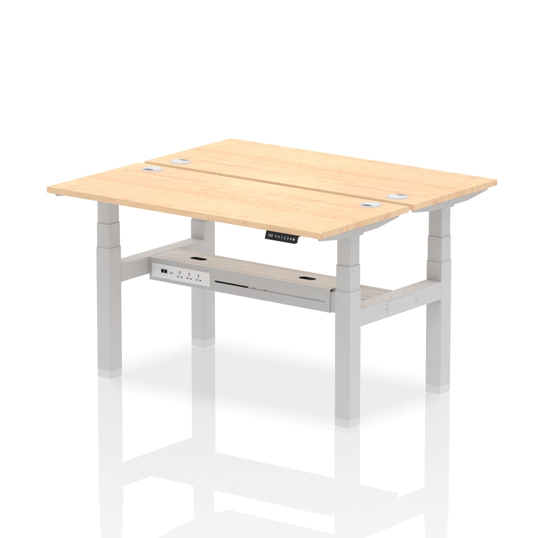 Air Back-to-Back Slimline Height Adjustable Bench Desk - 2 Person dynamic  Desk Top  Maple Width 140cm