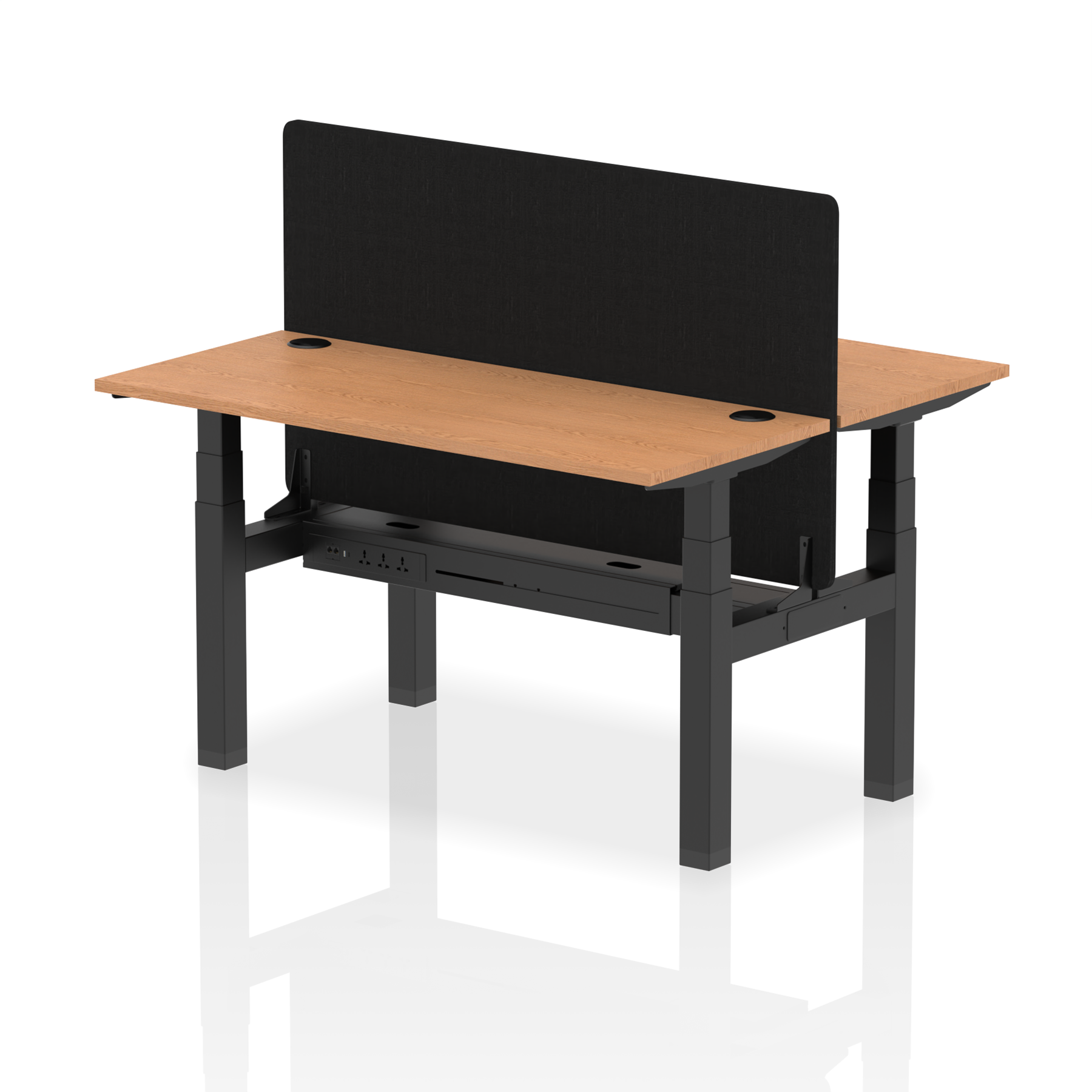 Air Back-to-Back Height Adjustable Bench Desk - 2 Person Black Screen dynamic  Desk Top  Oak Width 140cm