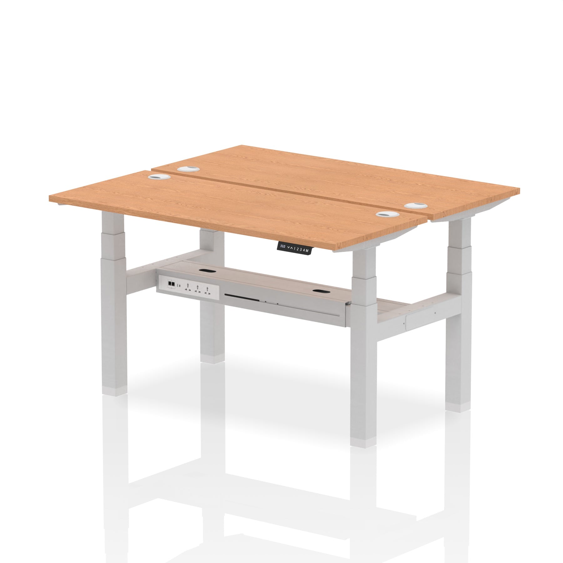 Air Back-to-Back Slimline Height Adjustable Bench Desk - 2 Person dynamic  Desk Top  Oak Width 140cm
