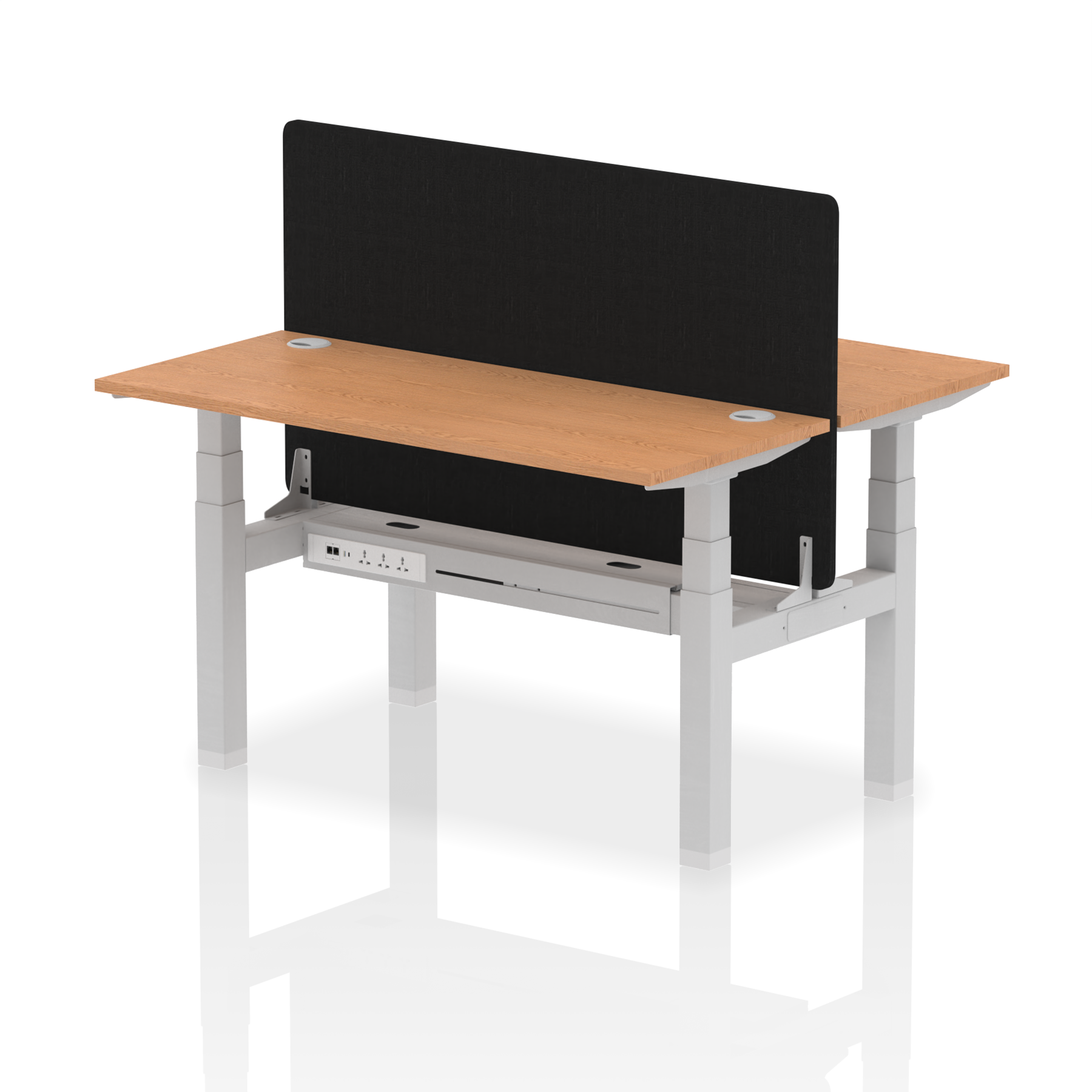 Air Back-to-Back Height Adjustable Bench Desk - 2 Person Black Screen dynamic  Desk Top  Oak Width 140cm