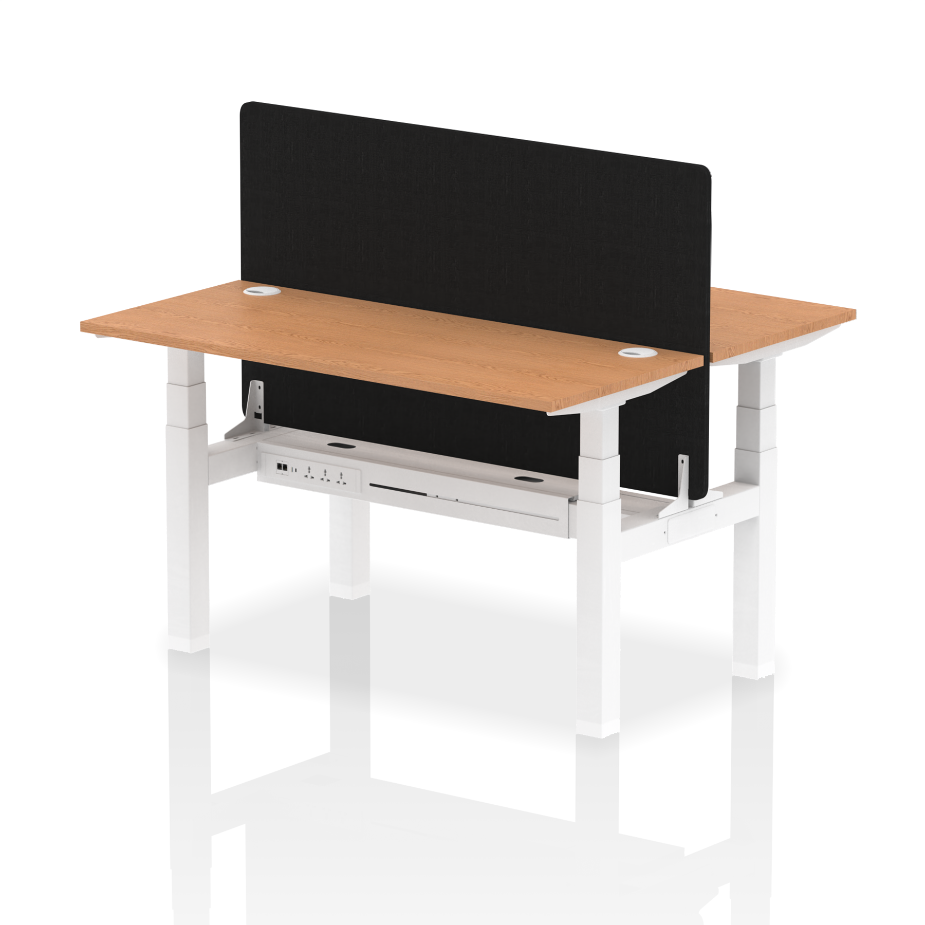Air Back-to-Back Height Adjustable Bench Desk - 2 Person Black Screen dynamic  Desk Top  Oak Width 140cm