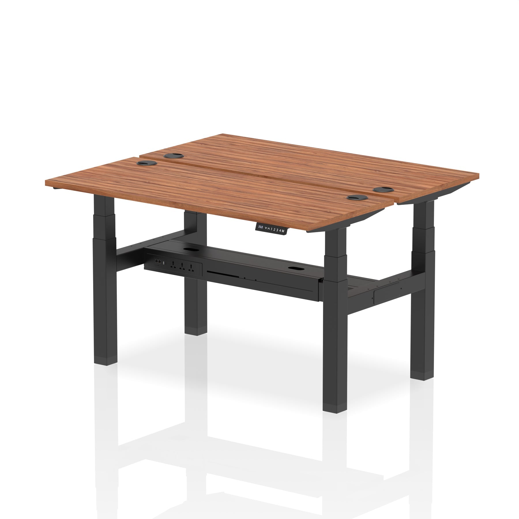 Air Back-to-Back Slimline Height Adjustable Bench Desk - 2 Person dynamic  Desk Top  Walnut Width 140cm