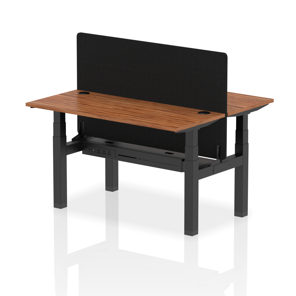 Air Back-to-Back Height Adjustable Bench Desk - 2 Person Black Screen dynamic  Desk Top  Walnut Width 140cm
