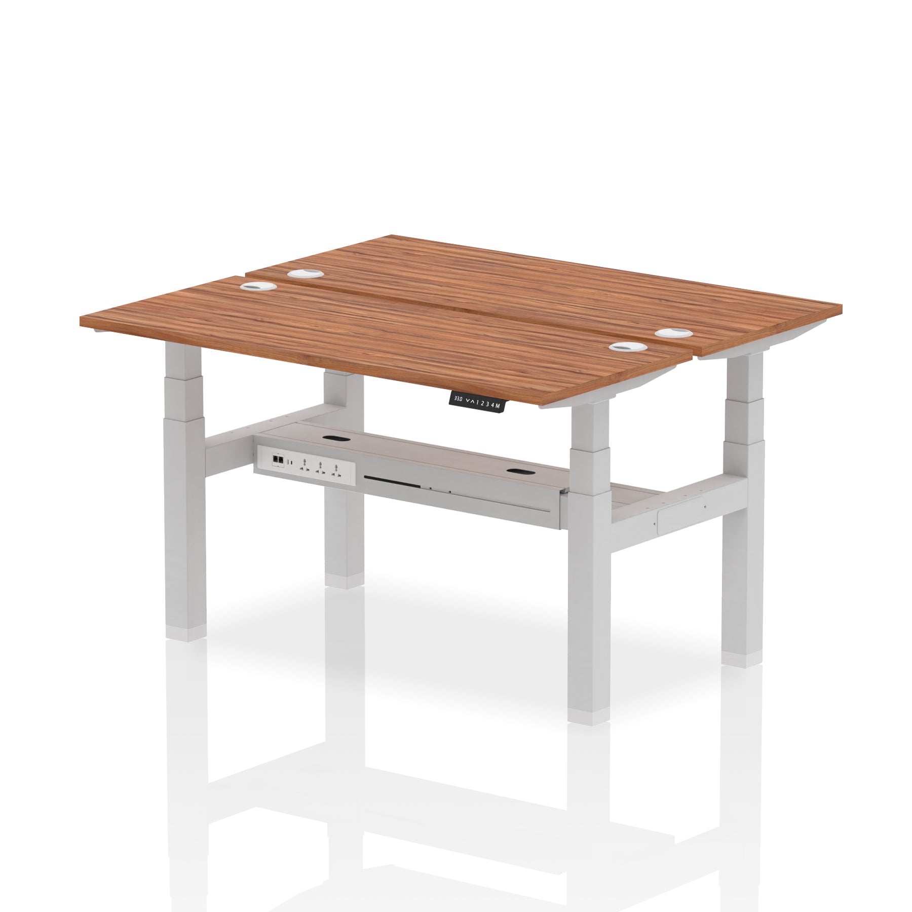 Air Back-to-Back Slimline Height Adjustable Bench Desk - 2 Person dynamic  Desk Top  Walnut Width 140cm
