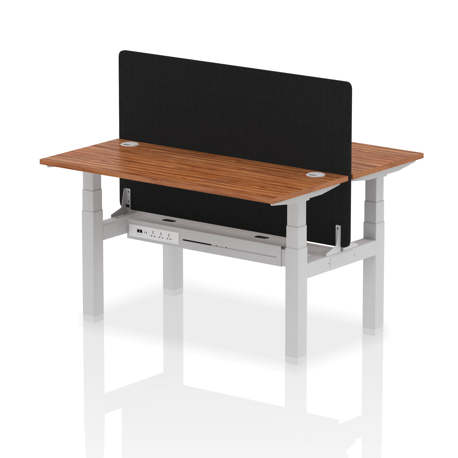Air Back-to-Back Height Adjustable Bench Desk - 2 Person Black Screen dynamic  Desk Top  Walnut Width 140cm