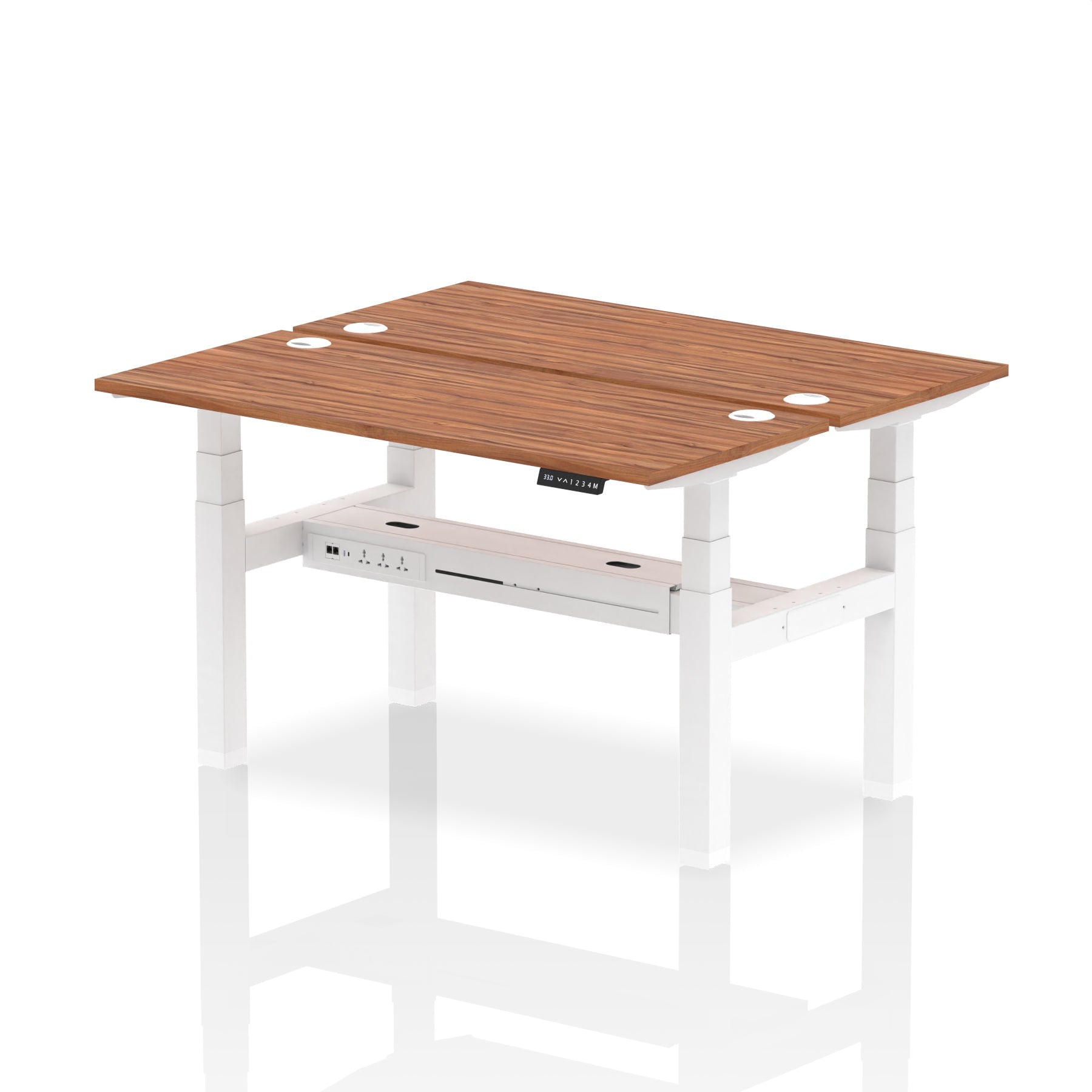 Air Back-to-Back Slimline Height Adjustable Bench Desk - 2 Person dynamic  Desk Top  Walnut Width 140cm