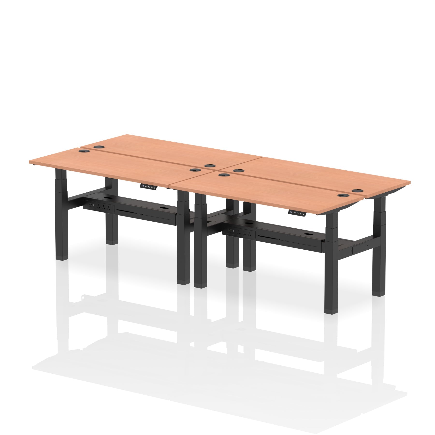 Air Back-to-Back Slimline Height Adjustable Bench Desk - 4 Person dynamic  Desk Top  Beech Width 140cm