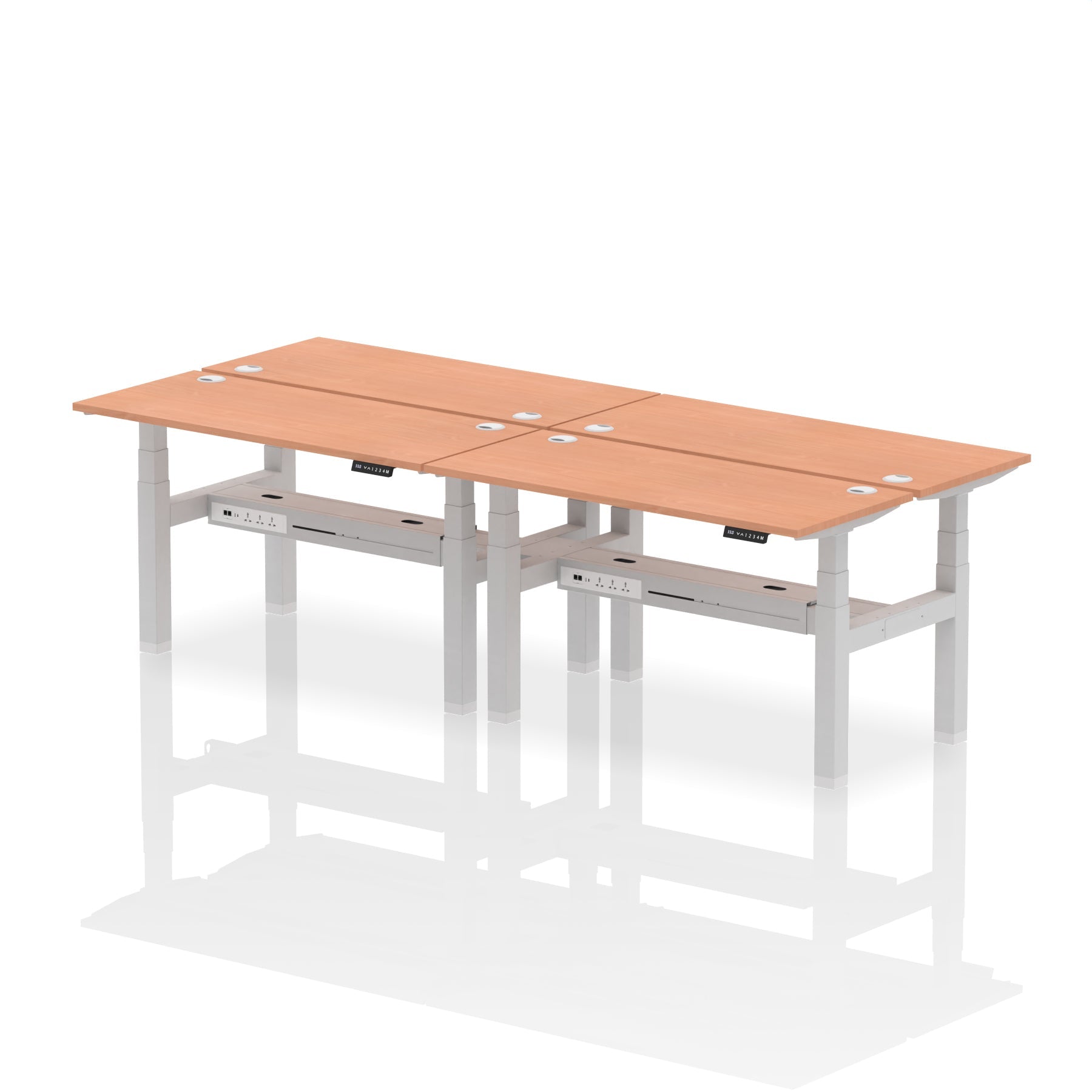 Air Back-to-Back Slimline Height Adjustable Bench Desk - 4 Person dynamic  Desk Top  Beech Width 140cm