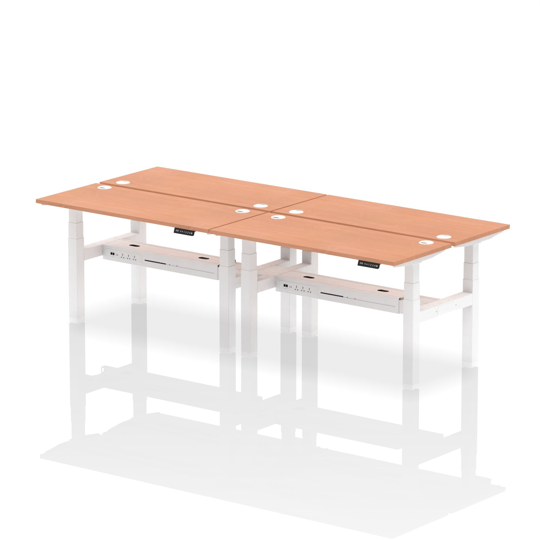 Air Back-to-Back Slimline Height Adjustable Bench Desk - 4 Person dynamic  Desk Top  Beech Width 140cm