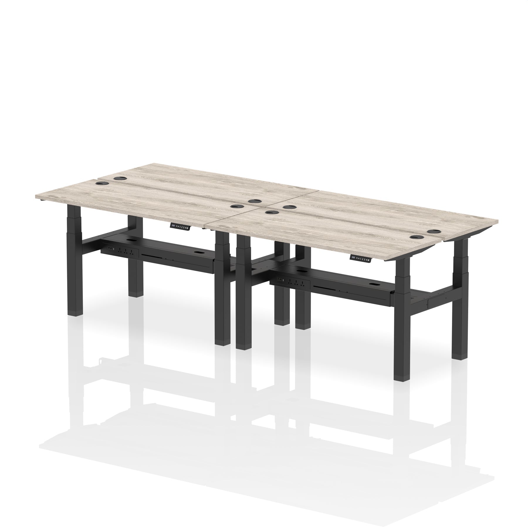 Air Back-to-Back Slimline Height Adjustable Bench Desk - 4 Person dynamic  Desk Top  Grey Oak Width 140cm
