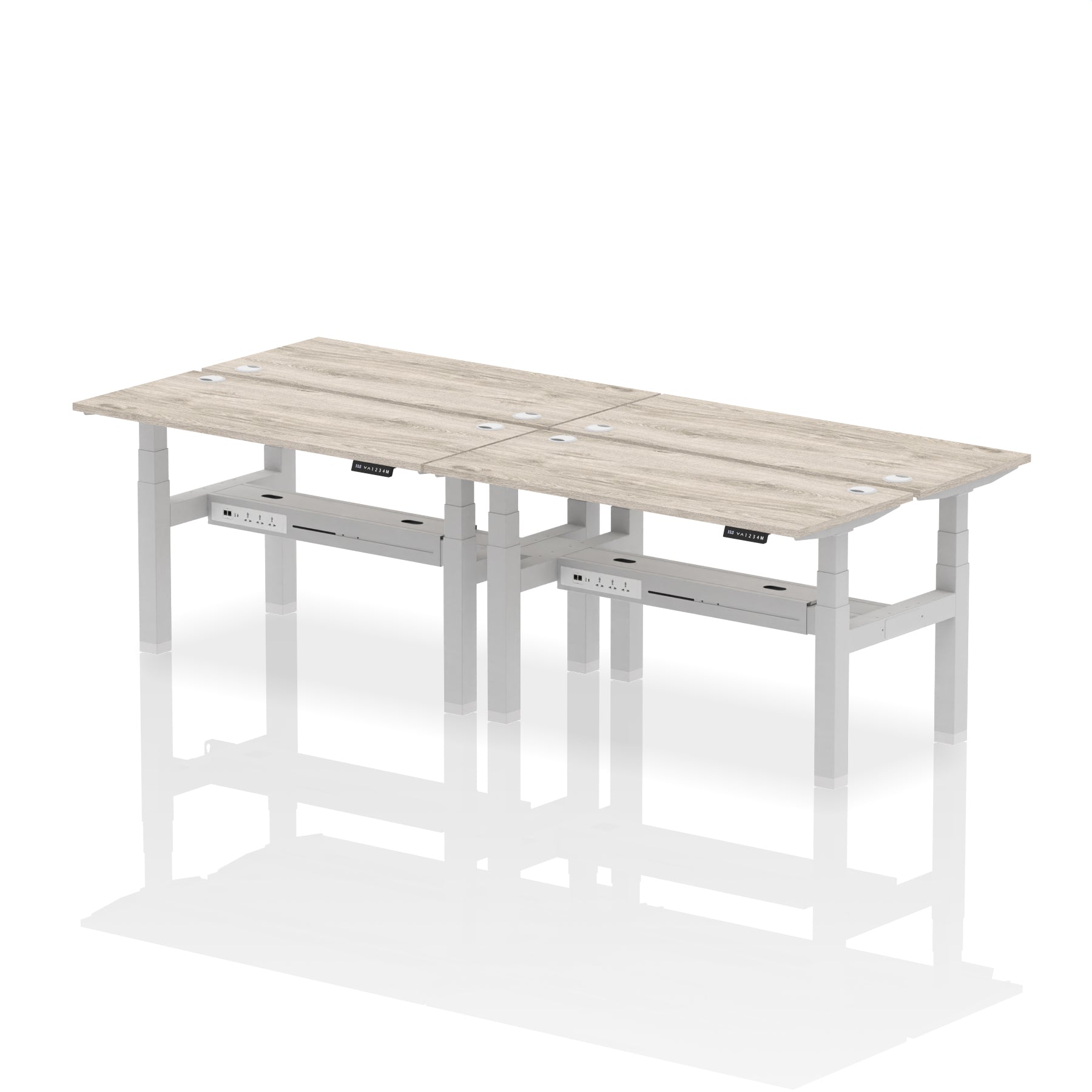 Air Back-to-Back Slimline Height Adjustable Bench Desk - 4 Person dynamic  Desk Top  Grey Oak Width 140cm