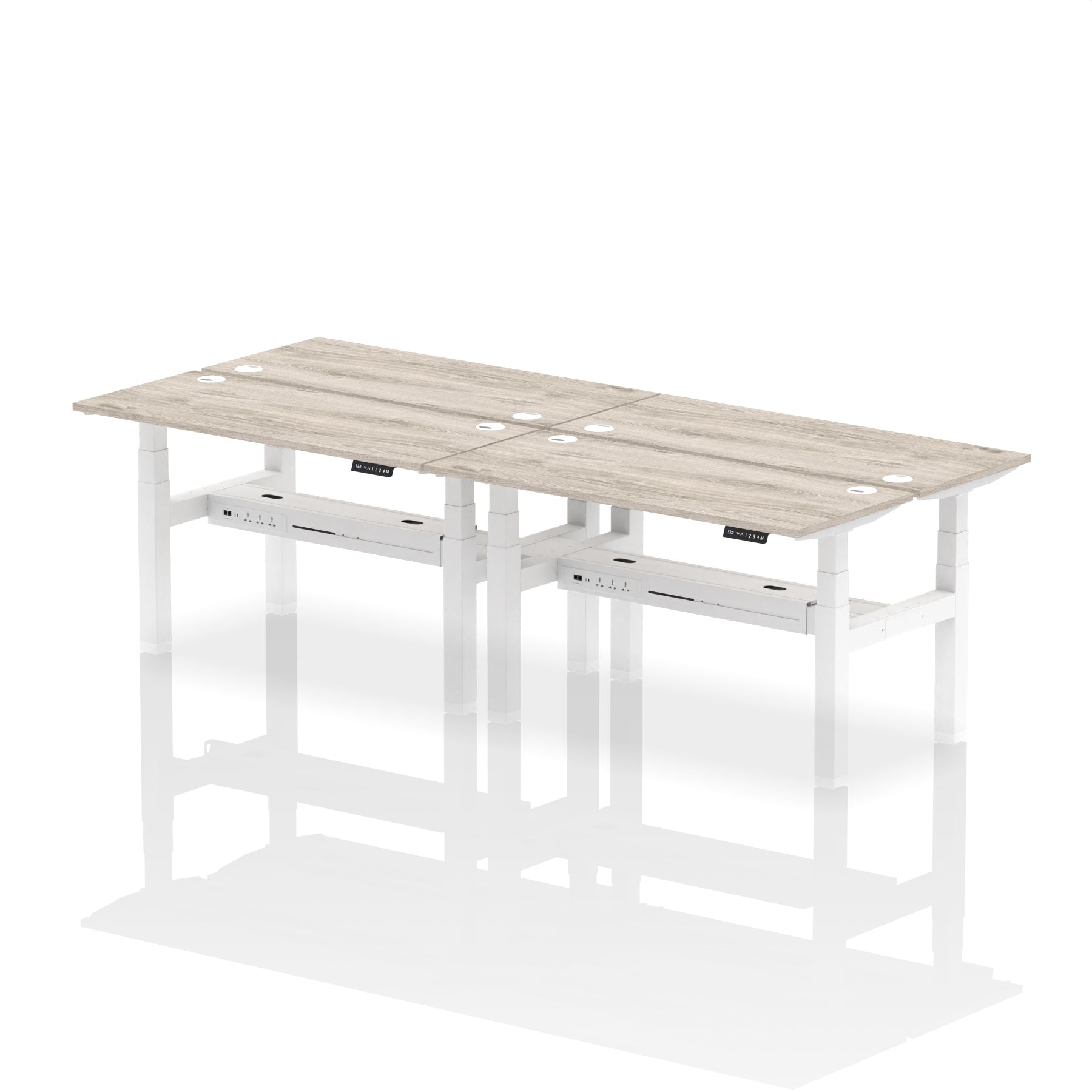 Air Back-to-Back Slimline Height Adjustable Bench Desk - 4 Person dynamic  Desk Top  Grey Oak Width 140cm