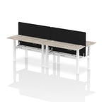 Air Back-to-Back Height Adjustable Bench Desk - 4 Person Black Screen dynamic  Desk Top  Grey Oak Width 140cm
