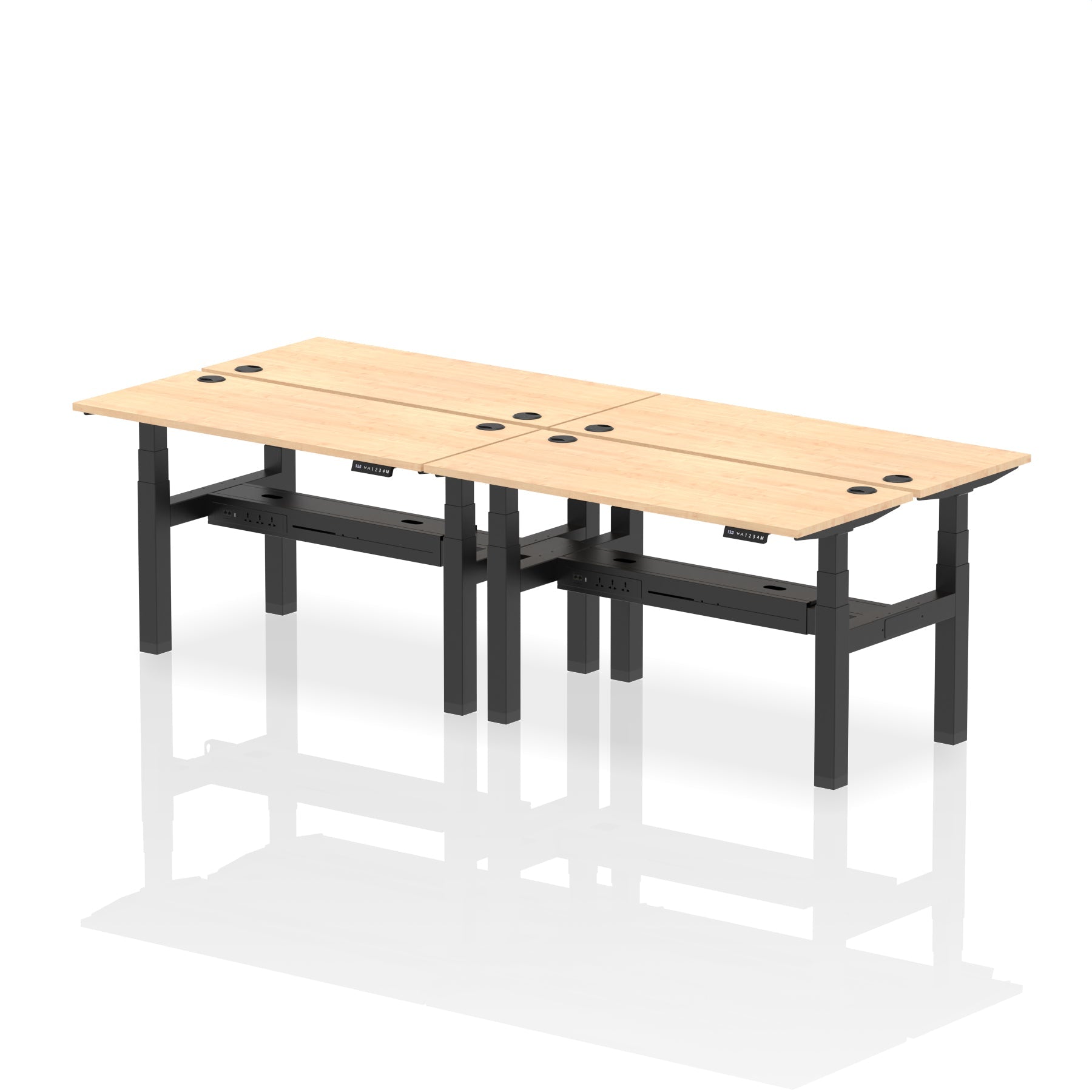 Air Back-to-Back Slimline Height Adjustable Bench Desk - 4 Person dynamic  Desk Top  Maple Width 140cm