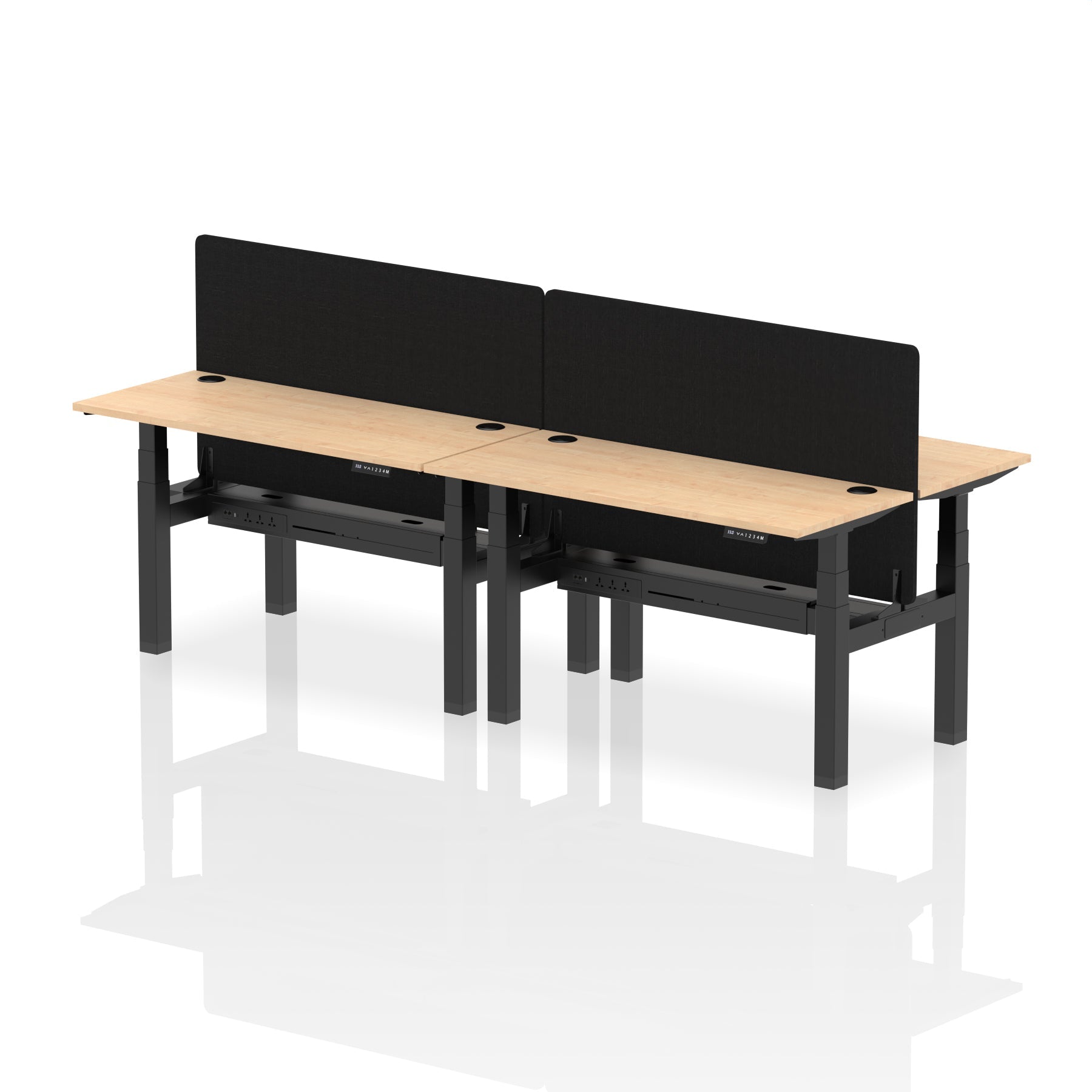 Air Back-to-Back Height Adjustable Bench Desk - 4 Person Black Screen dynamic  Desk Top  Maple Width 140cm