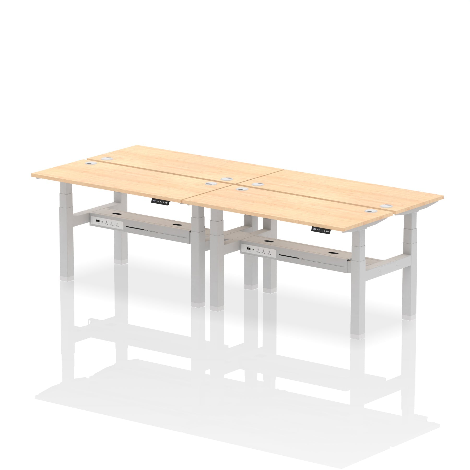 Air Back-to-Back Slimline Height Adjustable Bench Desk - 4 Person dynamic  Desk Top  Maple Width 140cm