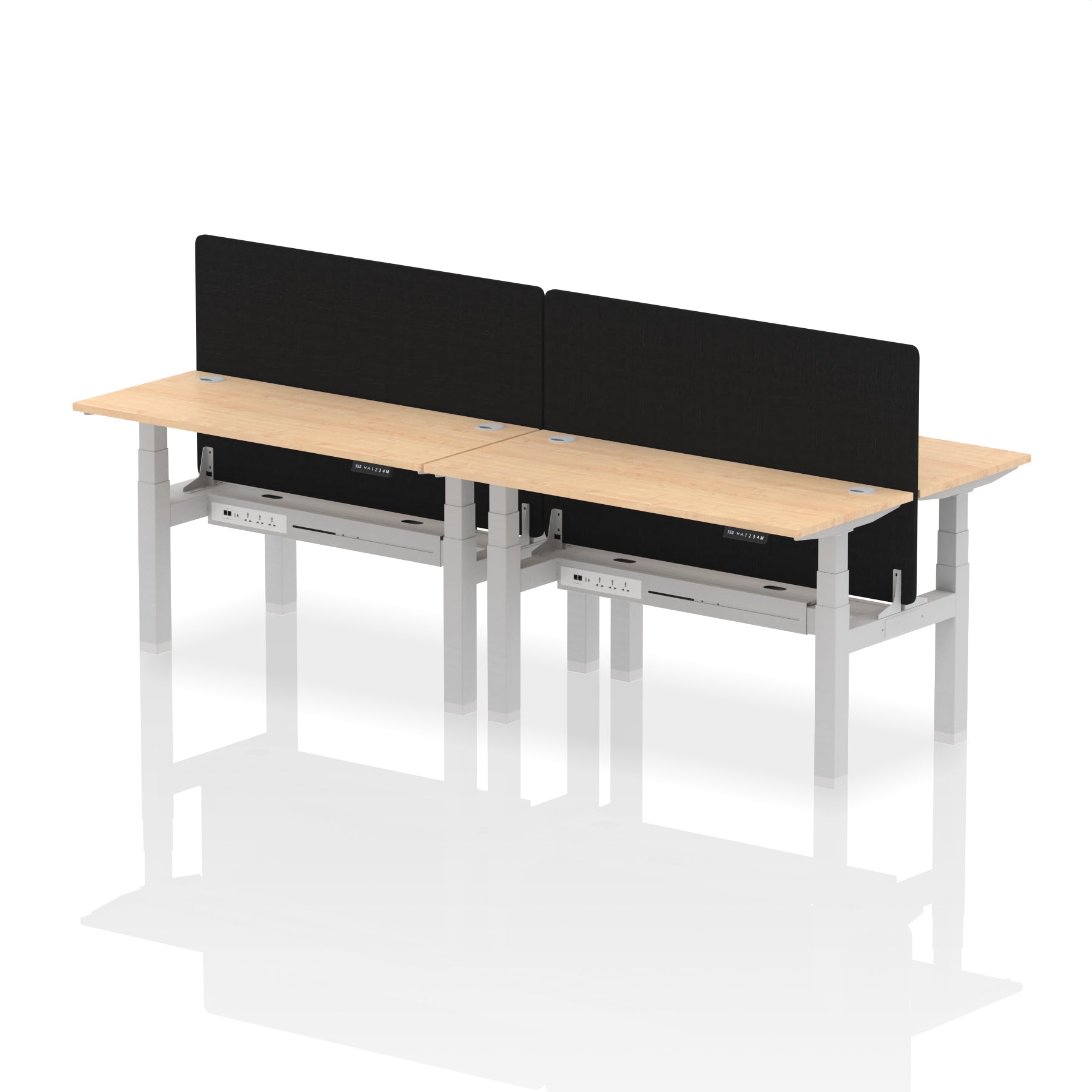Air Back-to-Back Height Adjustable Bench Desk - 4 Person Black Screen dynamic  Desk Top  Maple Width 140cm