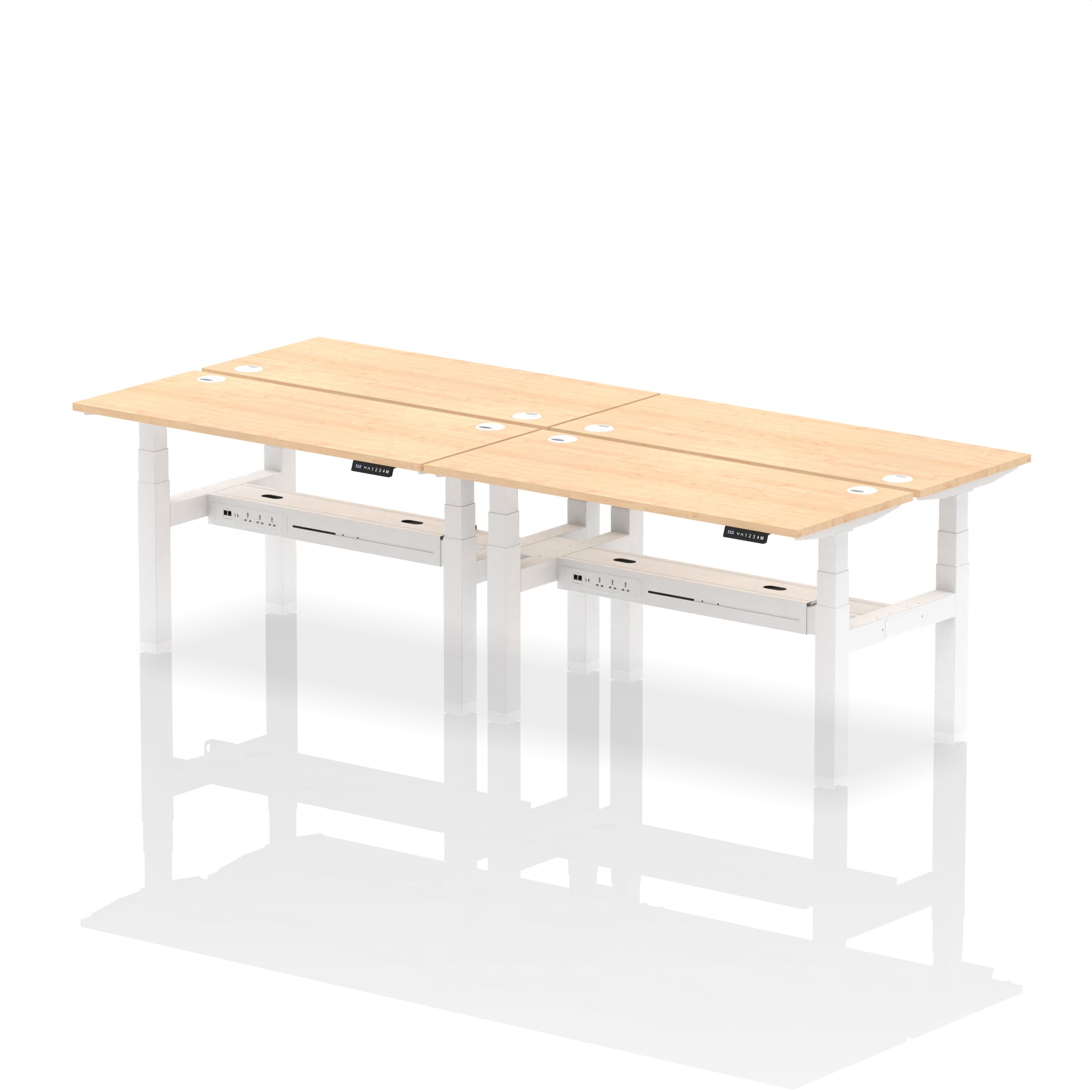 Air Back-to-Back Slimline Height Adjustable Bench Desk - 4 Person dynamic  Desk Top  Maple Width 140cm