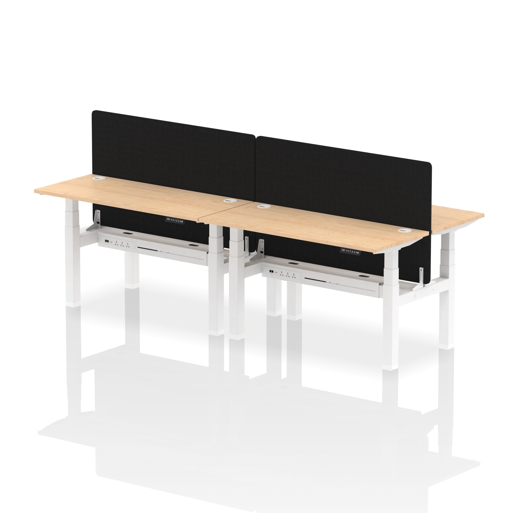 Air Back-to-Back Height Adjustable Bench Desk - 4 Person Black Screen dynamic  Desk Top  Maple Width 140cm