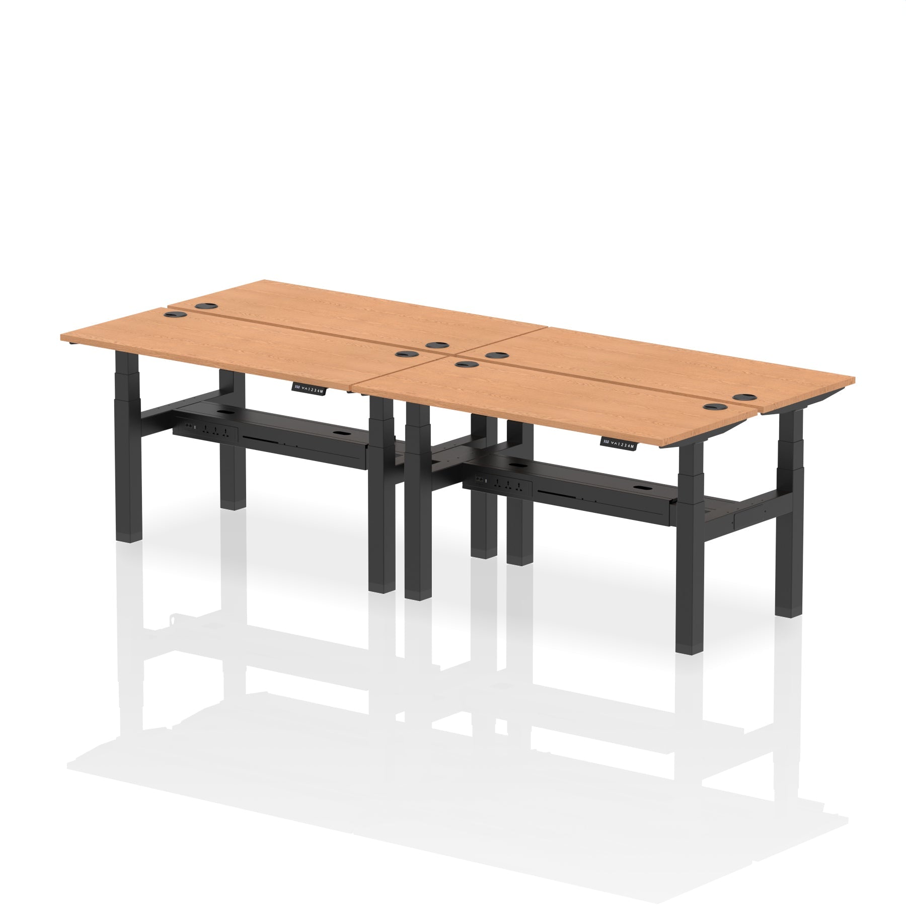 Air Back-to-Back Slimline Height Adjustable Bench Desk - 4 Person dynamic  Desk Top  Oak Width 140cm