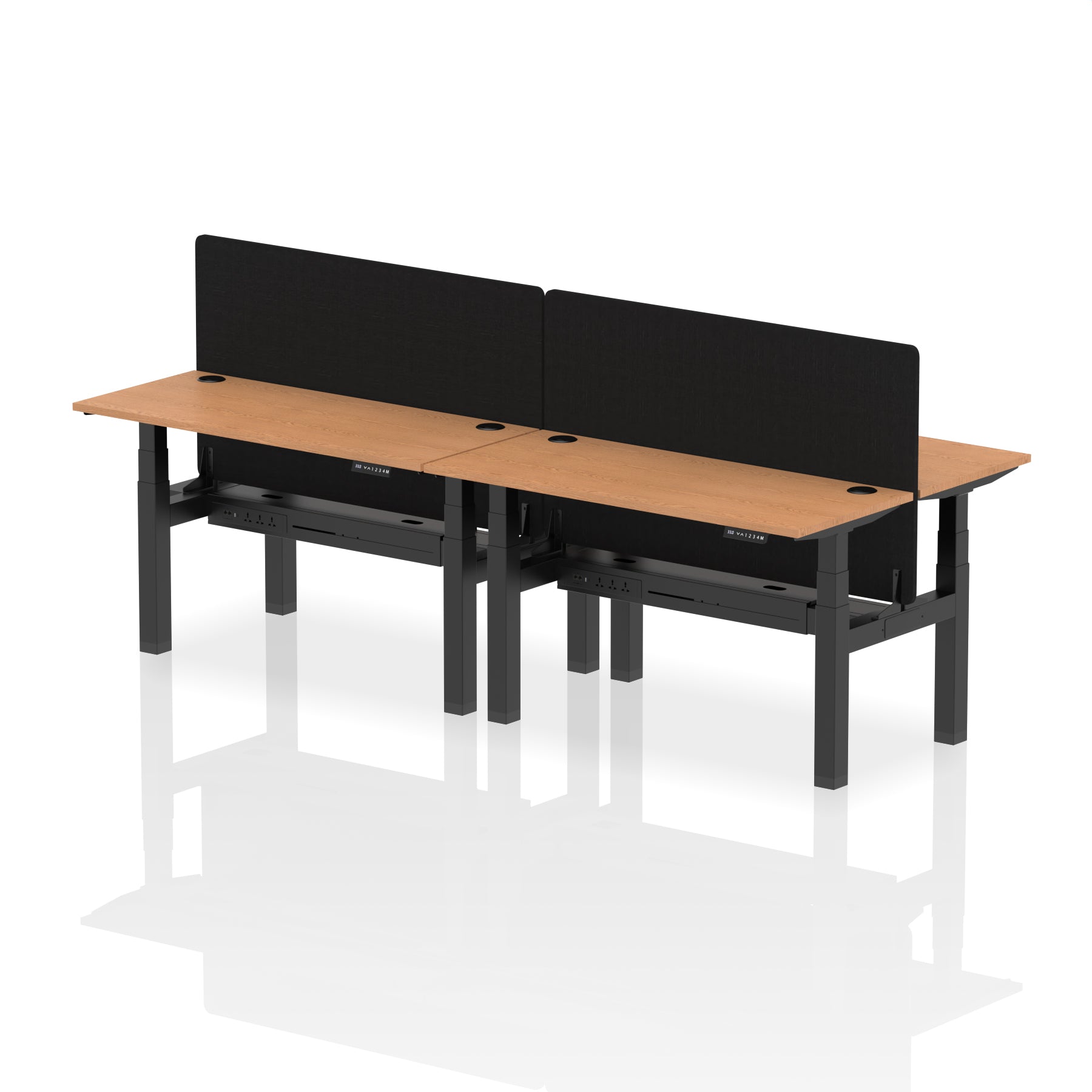 Air Back-to-Back Height Adjustable Bench Desk - 4 Person Black Screen dynamic  Desk Top  Oak Width 140cm