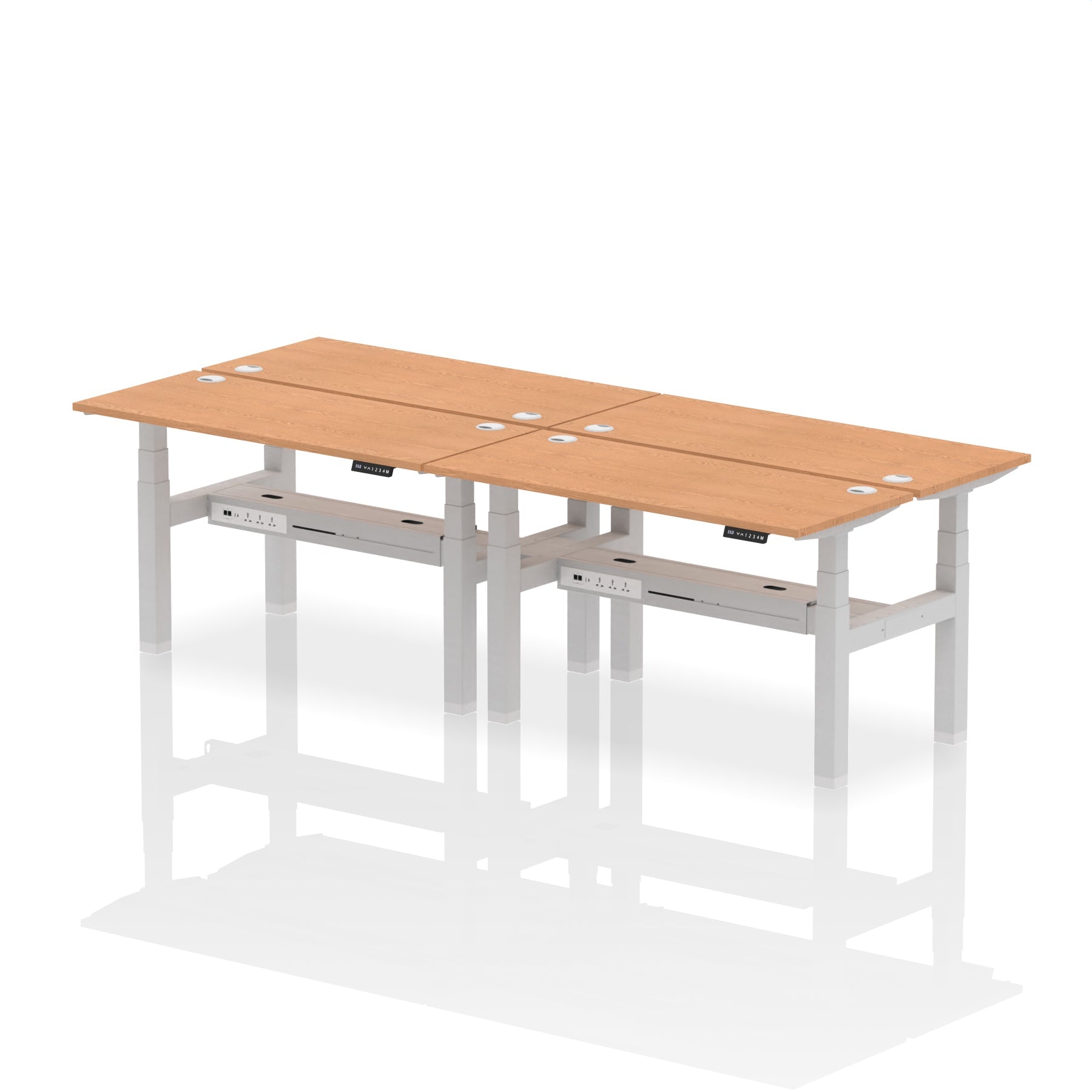 Air Back-to-Back Slimline Height Adjustable Bench Desk - 4 Person dynamic  Desk Top  Oak Width 140cm