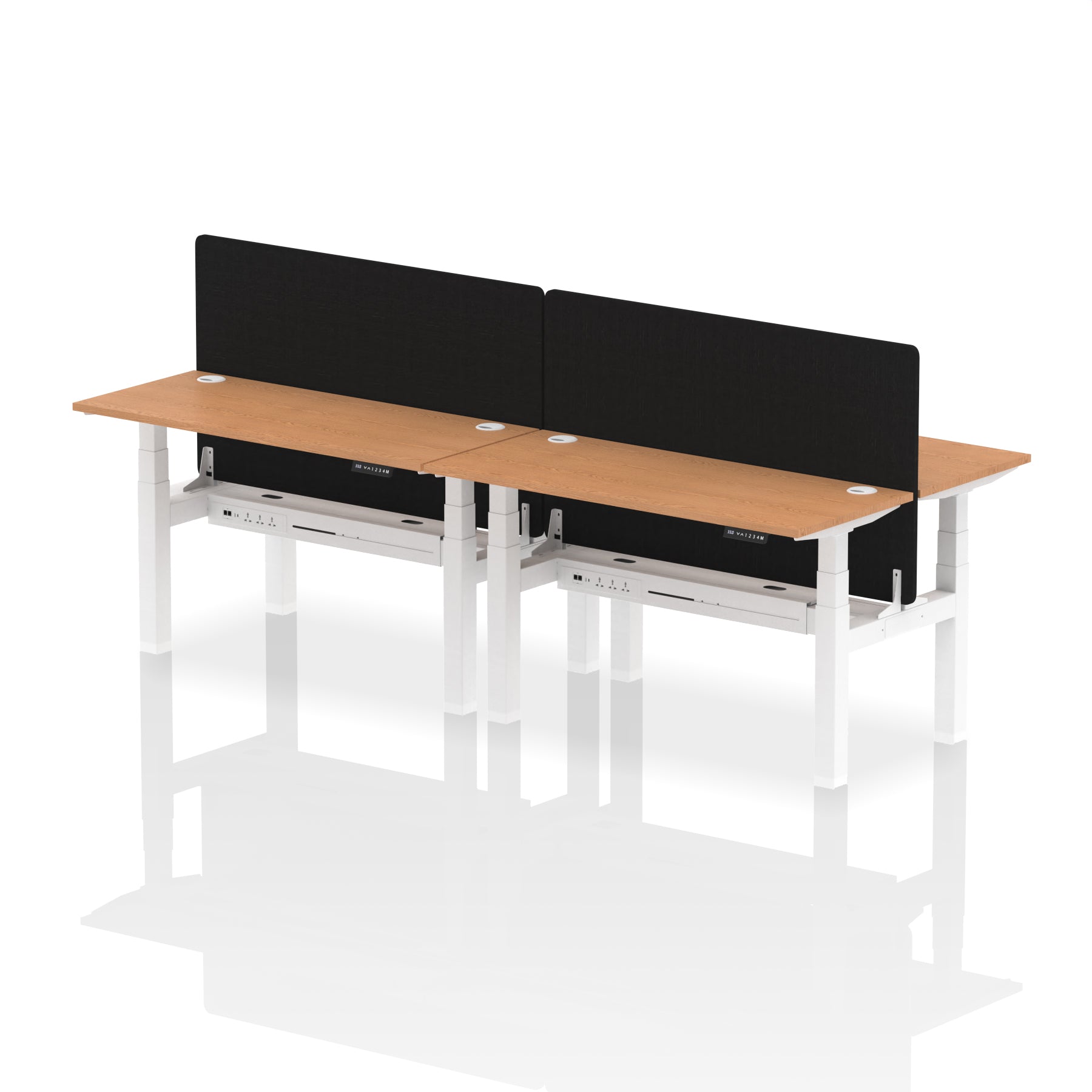 Air Back-to-Back Height Adjustable Bench Desk - 4 Person Black Screen dynamic  Desk Top  Oak Width 140cm