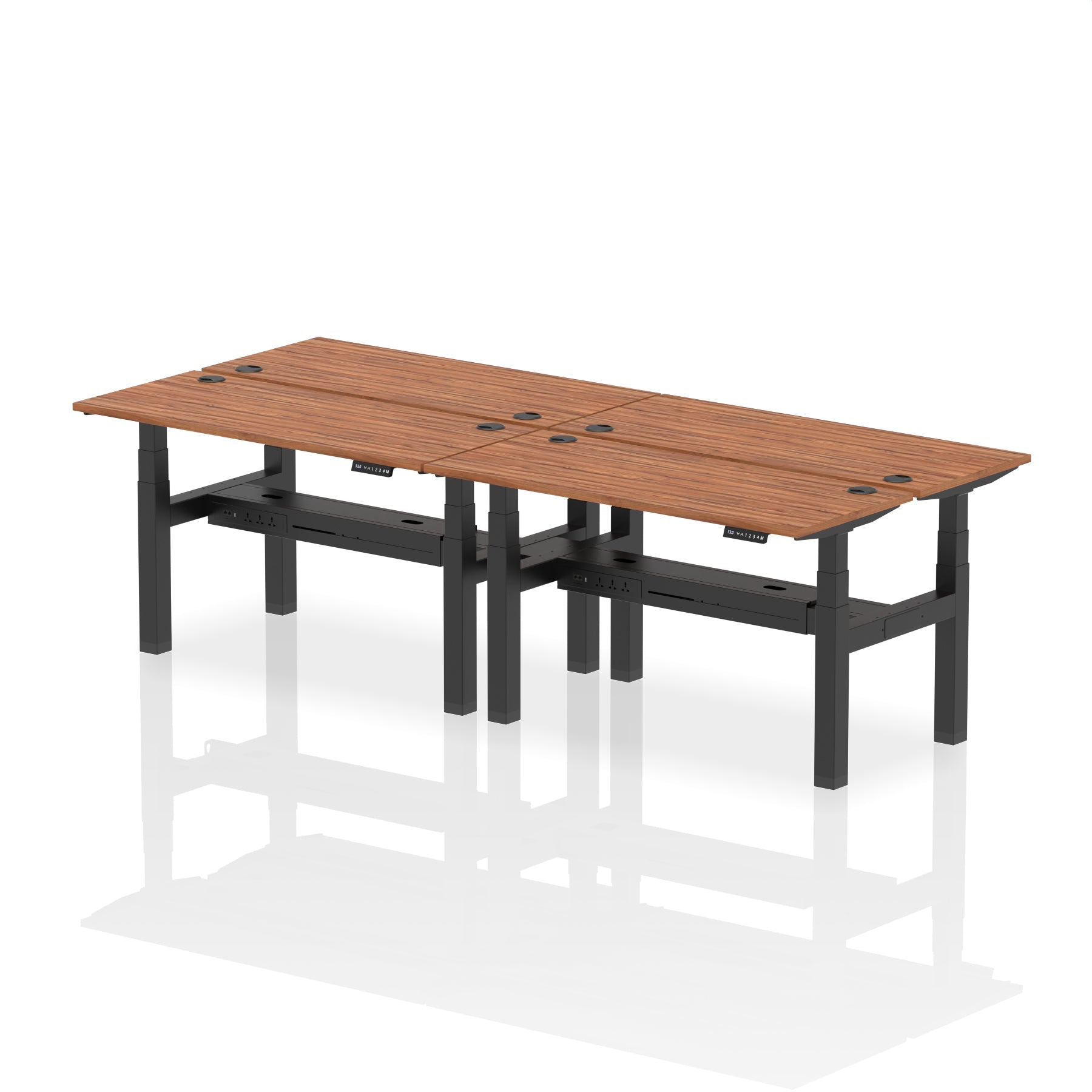 Air Back-to-Back Slimline Height Adjustable Bench Desk - 4 Person dynamic  Desk Top  Walnut Width 140cm