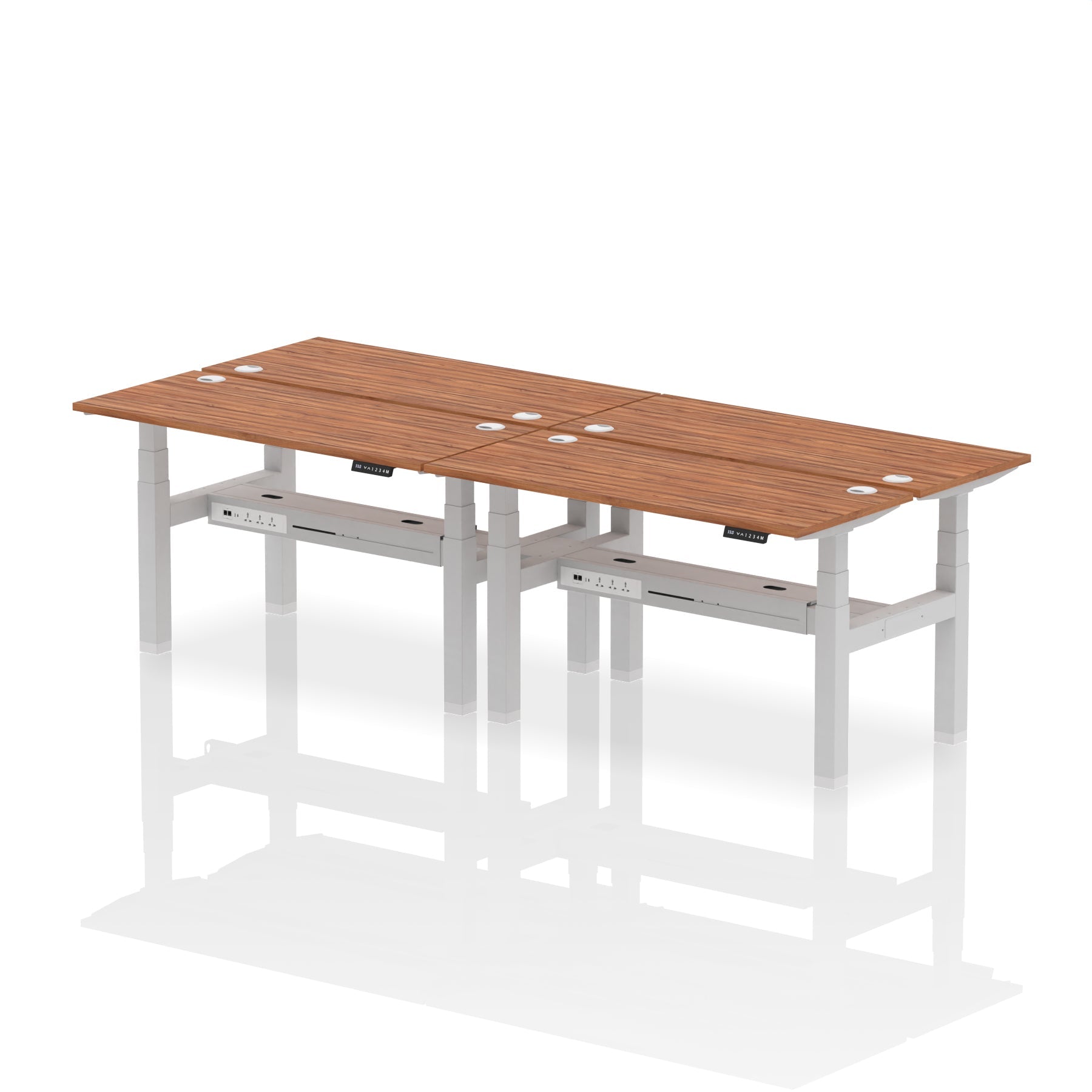 Air Back-to-Back Slimline Height Adjustable Bench Desk - 4 Person dynamic  Desk Top  Walnut Width 140cm
