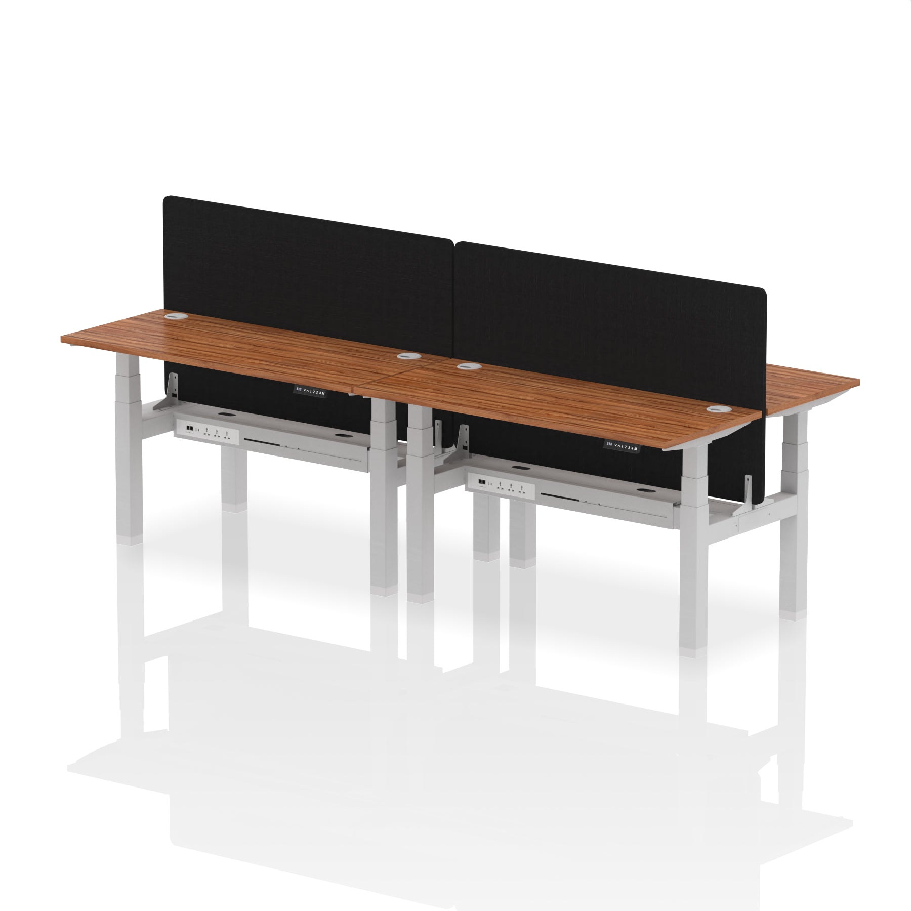 Air Back-to-Back Height Adjustable Bench Desk - 4 Person Black Screen dynamic  Desk Top  Walnut Width 140cm