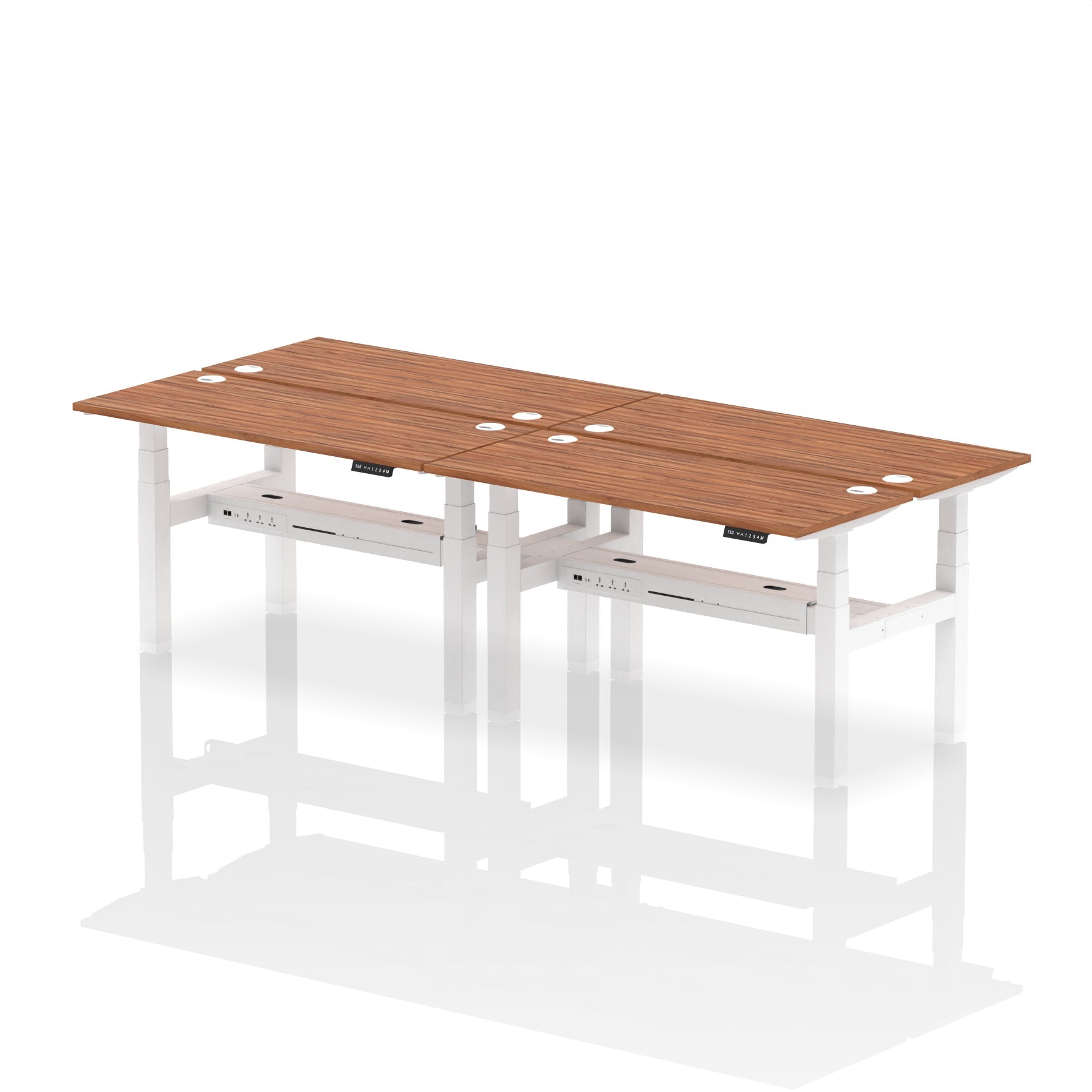 Air Back-to-Back Slimline Height Adjustable Bench Desk - 4 Person dynamic  Desk Top  Walnut Width 140cm