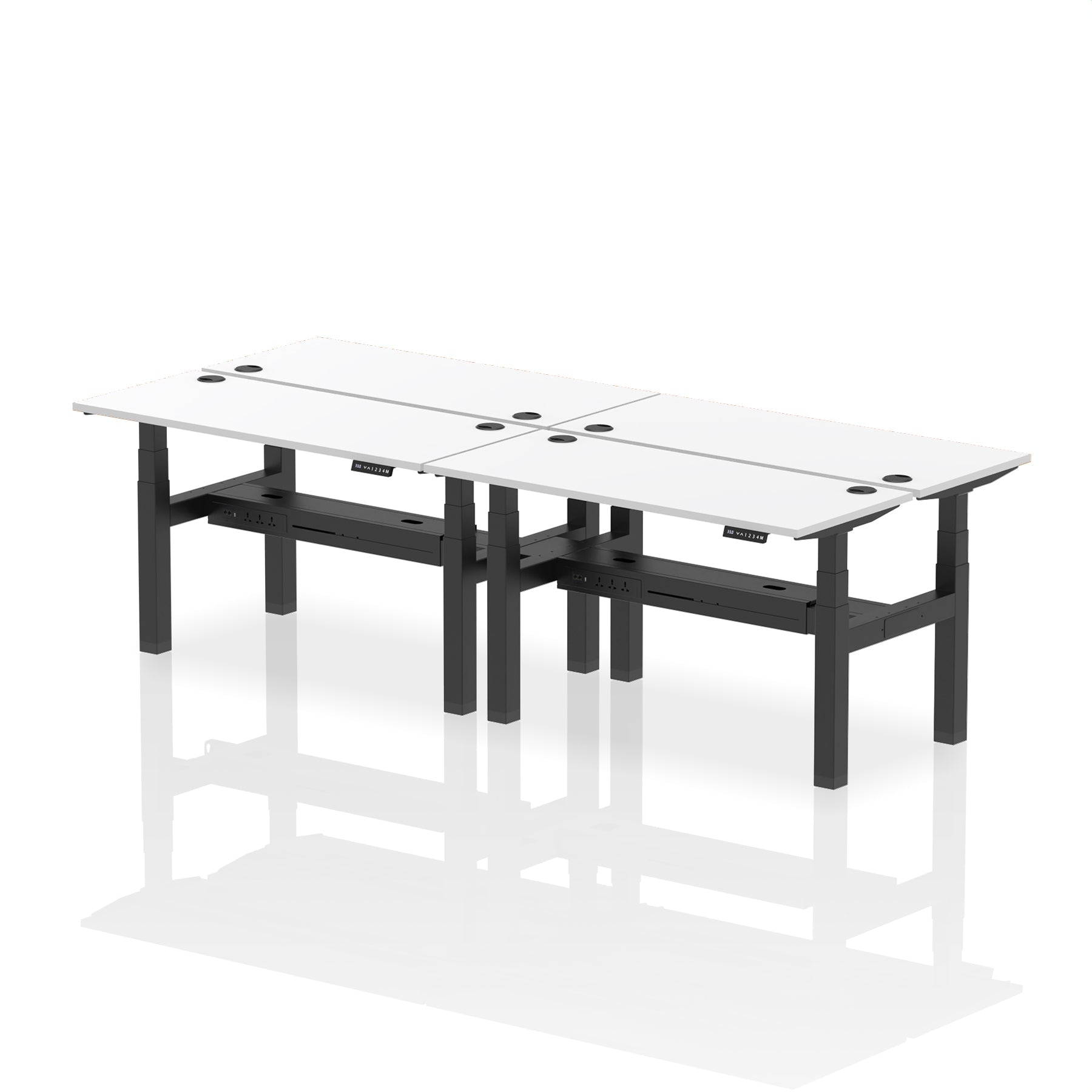 Air Back-to-Back Slimline Height Adjustable Bench Desk - 4 Person dynamic  Desk Top  White Width 140cm