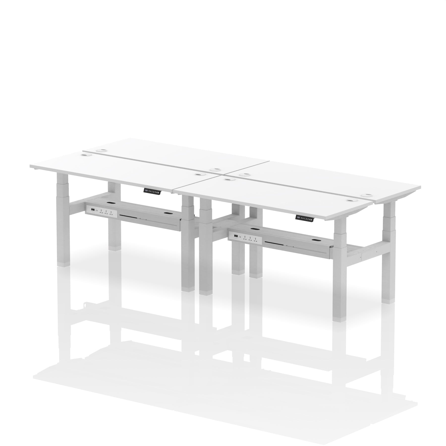 Air Back-to-Back Slimline Height Adjustable Bench Desk - 4 Person dynamic  Desk Top  White Width 140cm