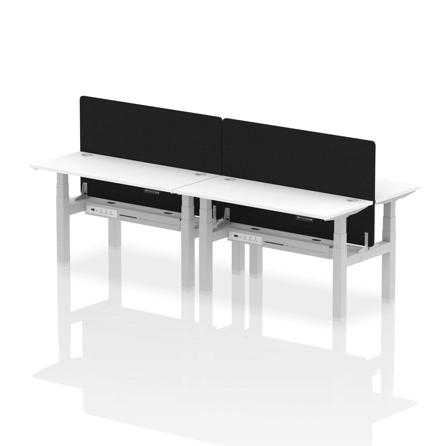 Air Back-to-Back Height Adjustable Bench Desk - 4 Person Black Screen dynamic  Desk Top  White Width 140cm