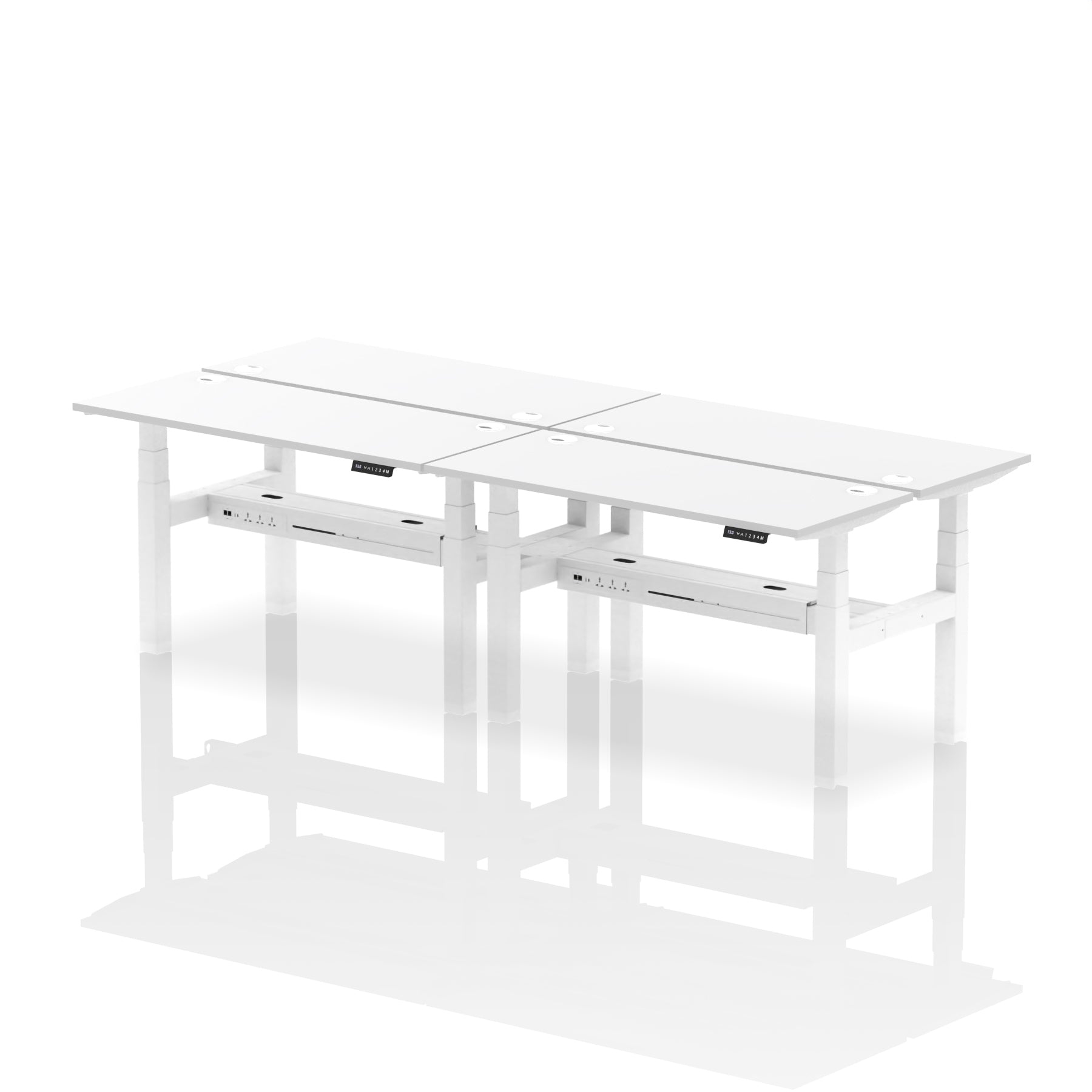 Air Back-to-Back Slimline Height Adjustable Bench Desk - 4 Person dynamic  Desk Top  White Width 140cm