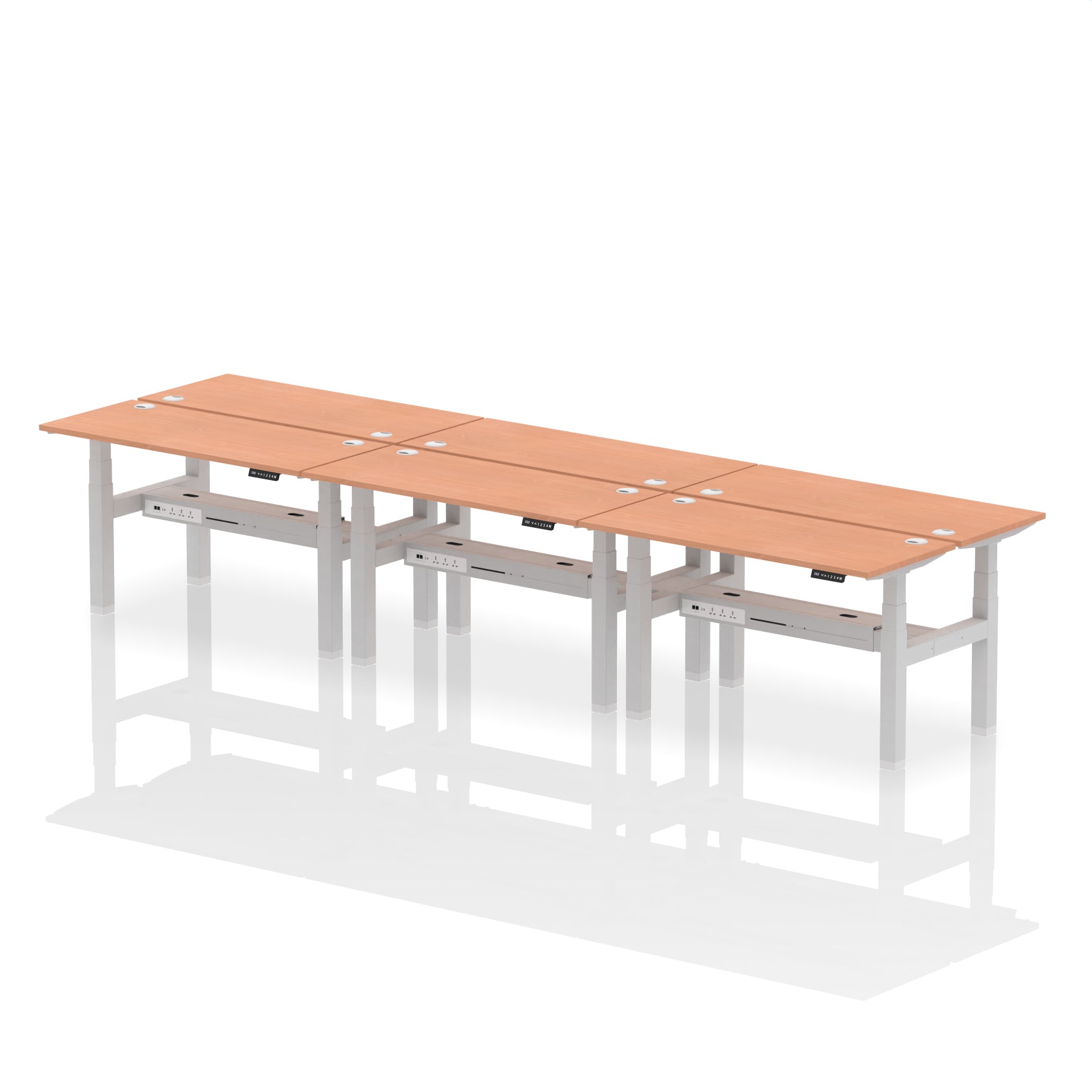 Air Back-to-Back Slimline Height Adjustable Bench Desk - 6 Person dynamic  Desk Top  Beech Width 140cm