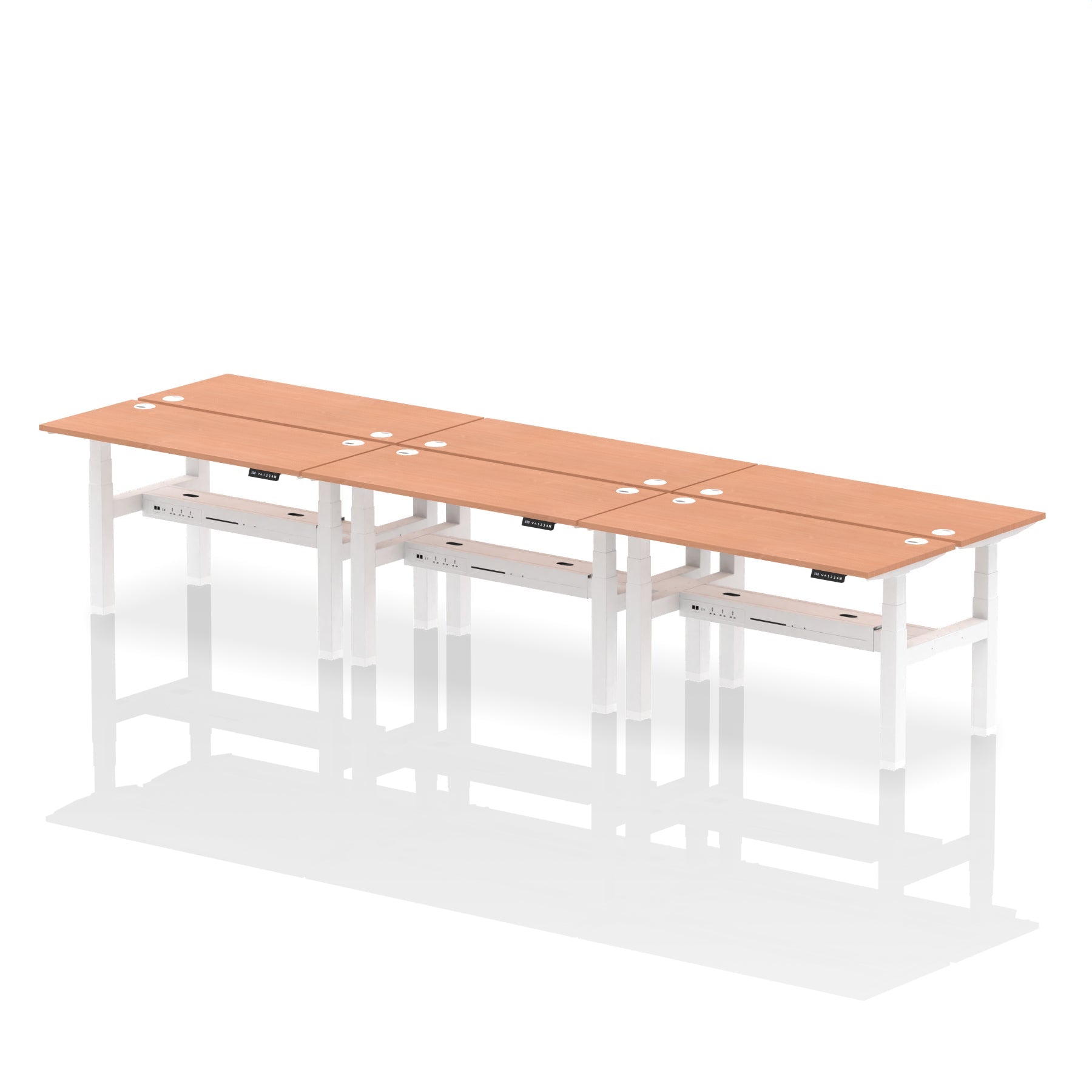 Air Back-to-Back Slimline Height Adjustable Bench Desk - 6 Person dynamic  Desk Top  Beech Width 140cm