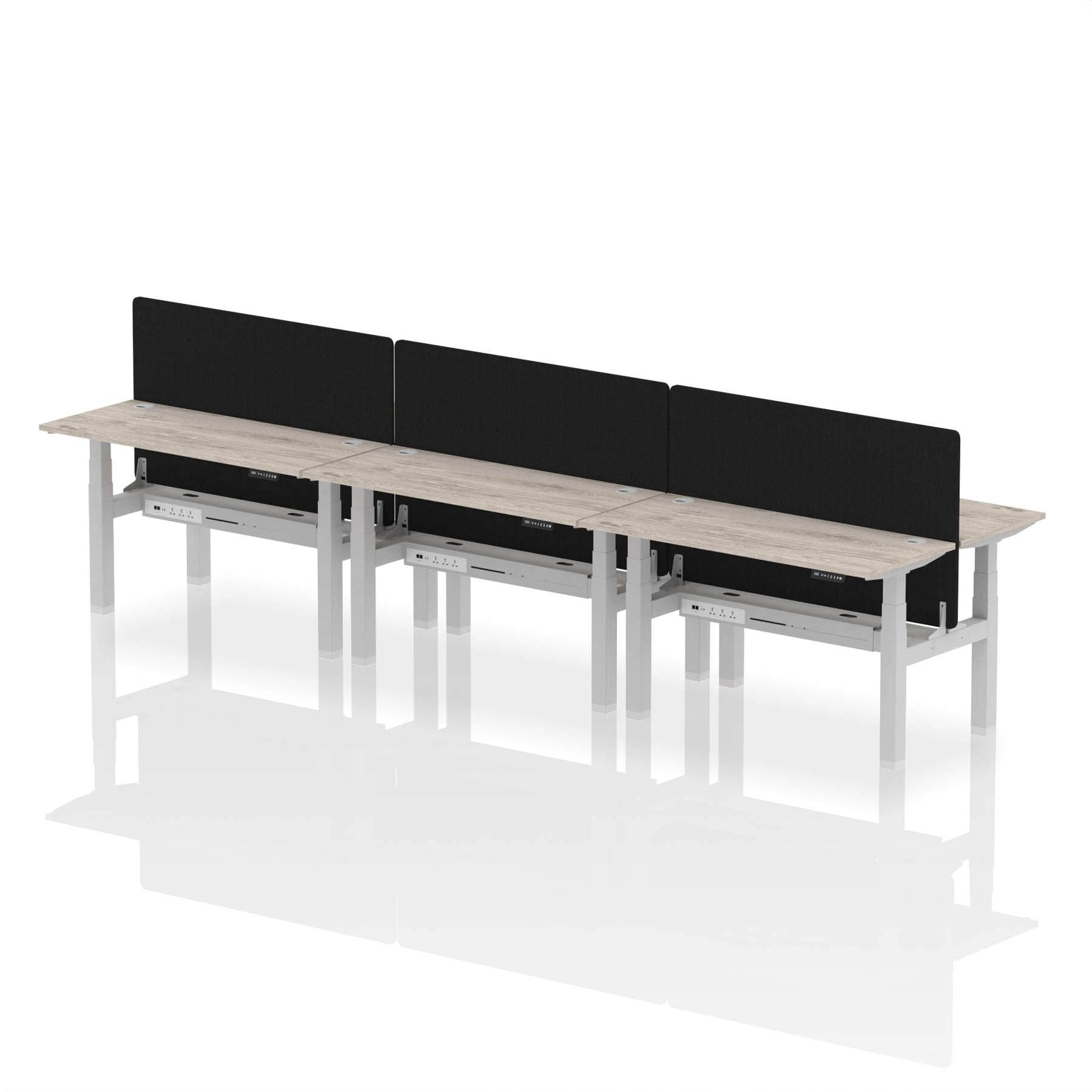Air Back-to-Back Height Adjustable Bench Desk - 6 Person Black Screen dynamic  Desk Top  Grey Oak Width 140cm
